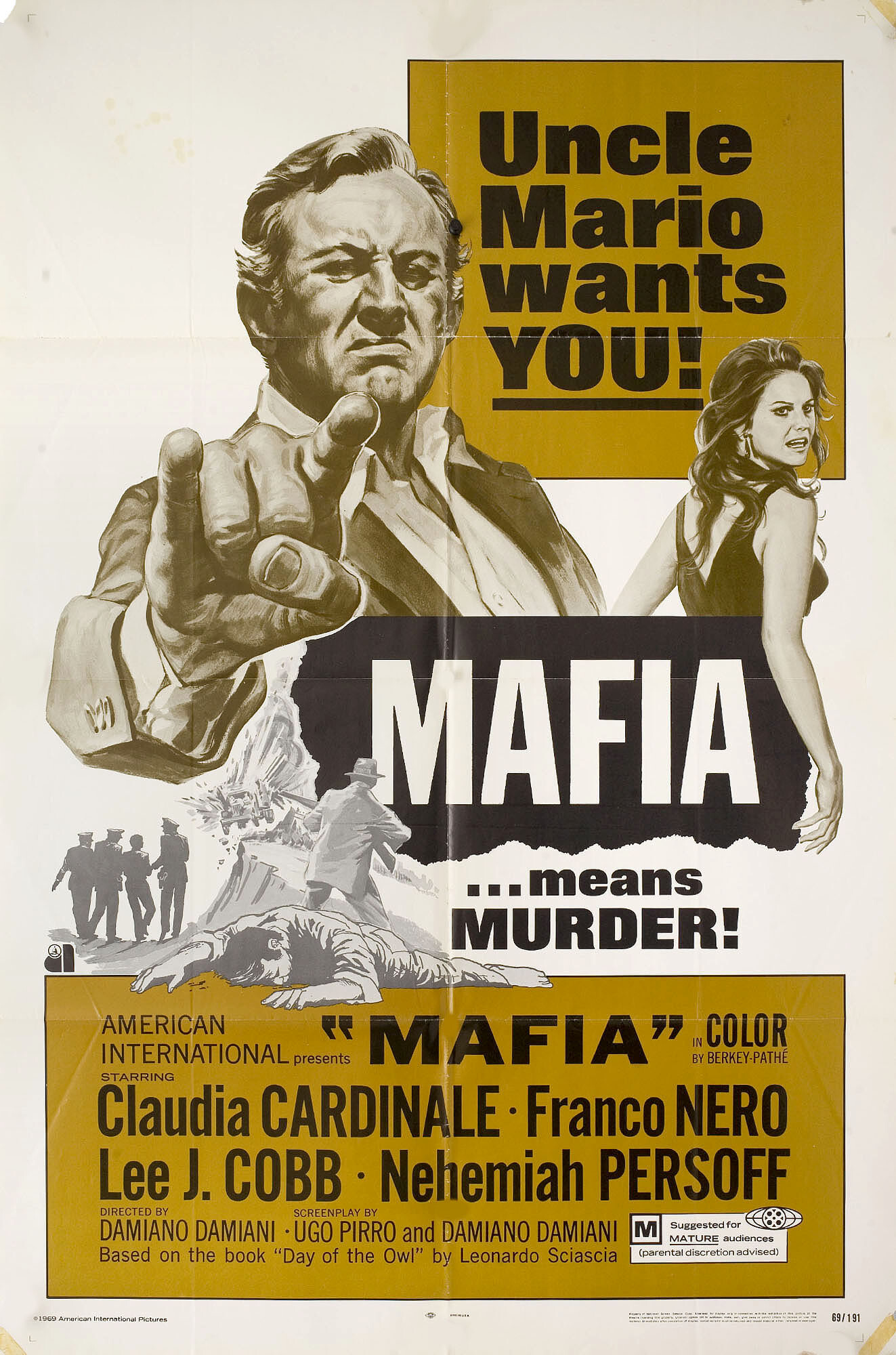 День совы (Mafia, 1968), режиссёр Дамиано Дамиани, иллюстрированный постер к фильму (США, 1968 год)
