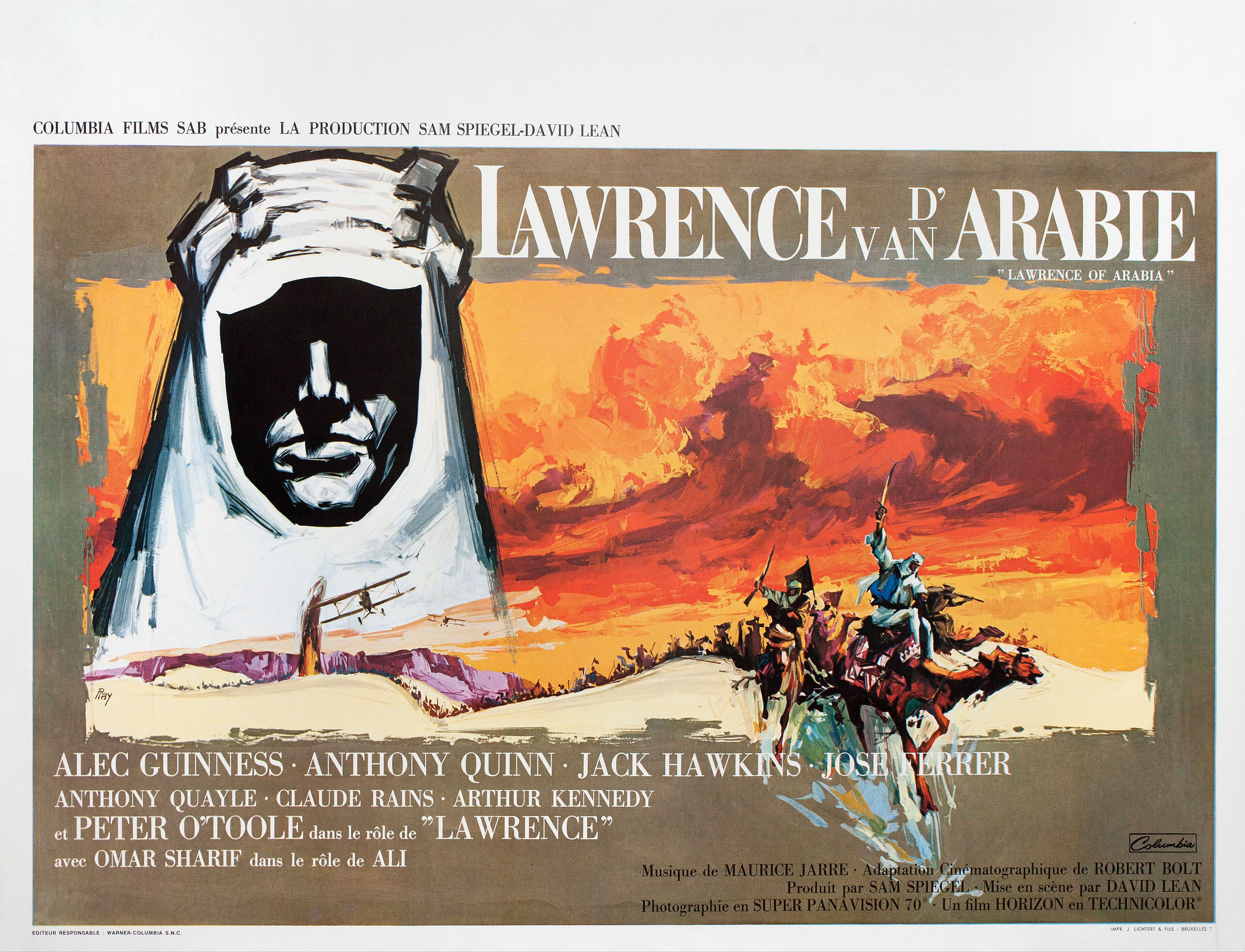 Лоуренс Аравийский (Lawrence of Arabia, 1962), режиссёр Дэвид Лин, художественный постер к фильму (Бельгия, 1970 год), автор Рэймонд Элзевирс
