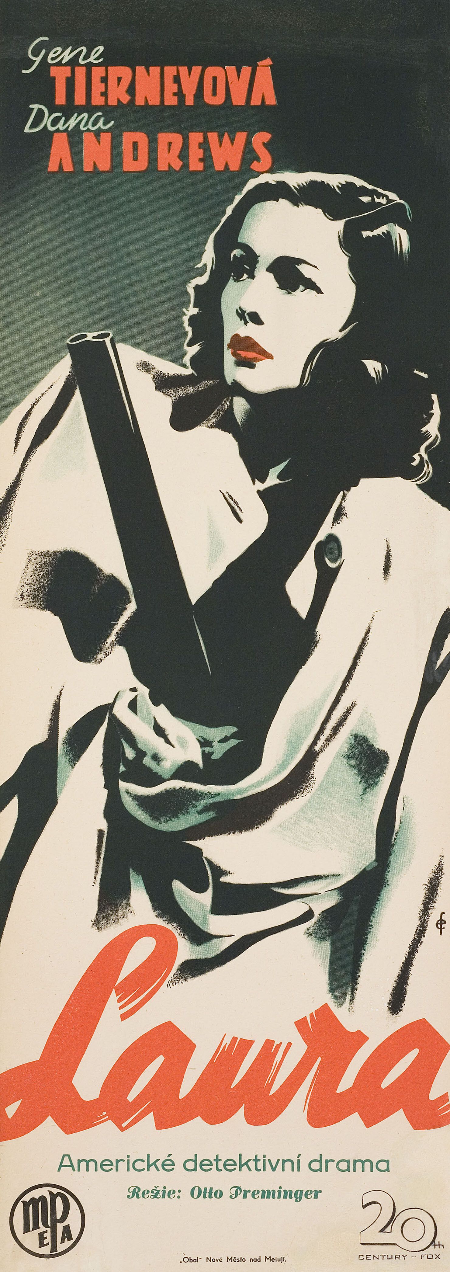 Лора (Laura, 1944), режиссёр Отто Премингер, художественный постер к фильму (Чехословакия, 1950 год)