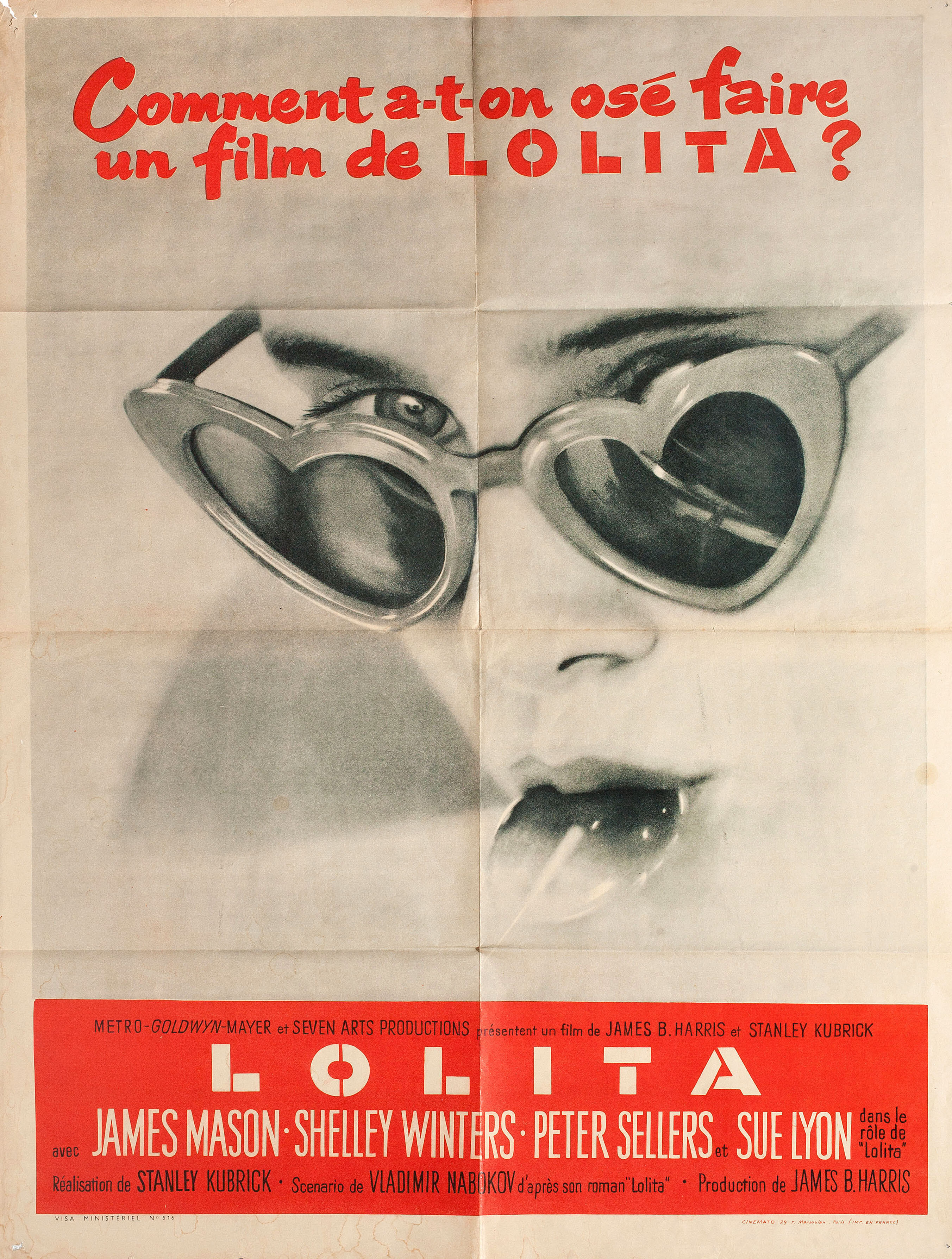 Лолита (Lolita, 1962), режиссёр Стэнли Кубрик, иллюстрированный постер к фильму (Франция, 1962 год)