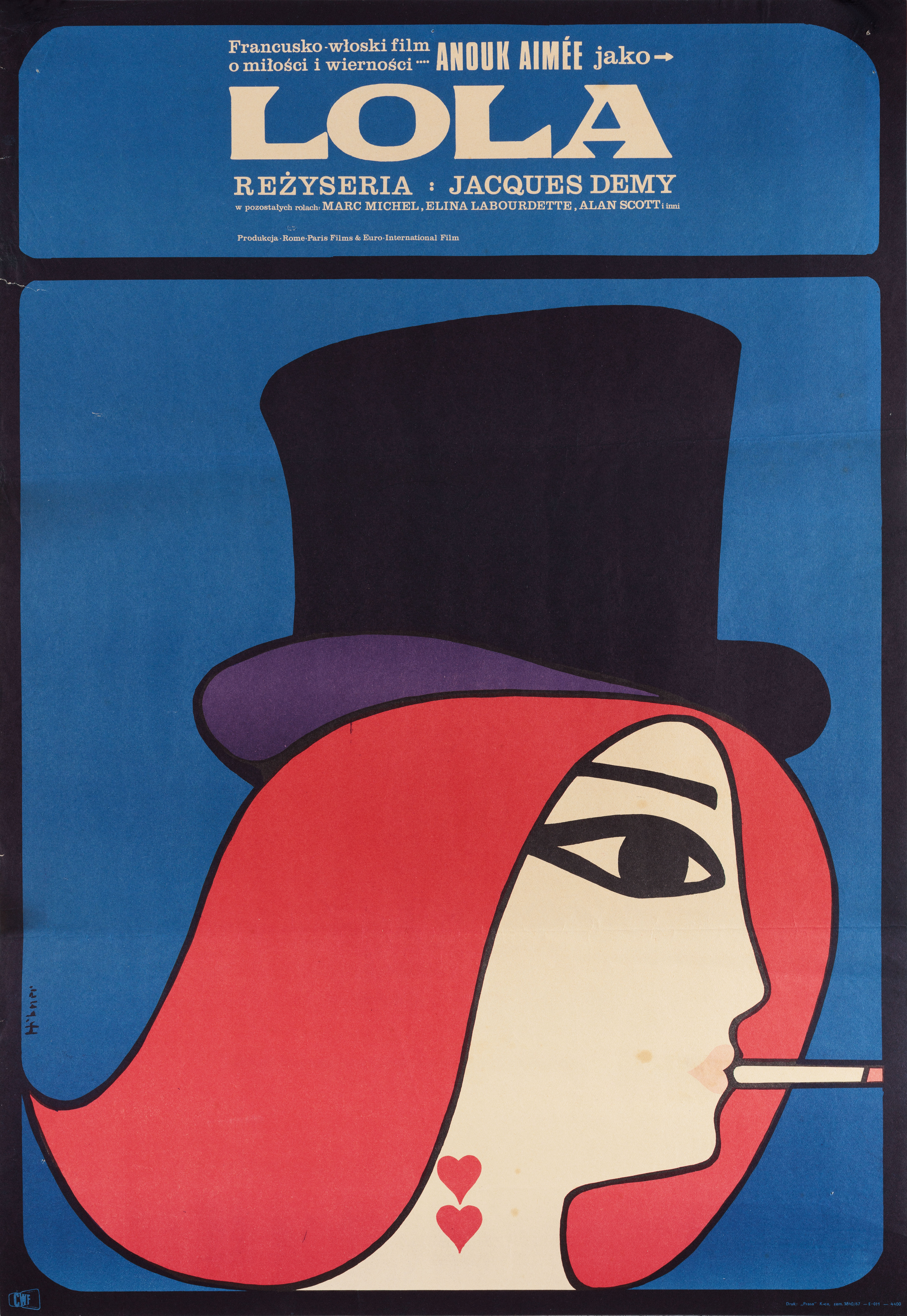Лола (Lola, 1961), режиссёр Жак Деми, иллюстрированный постер к фильму (Польша, 1961 год), автор Мацей Хибнер