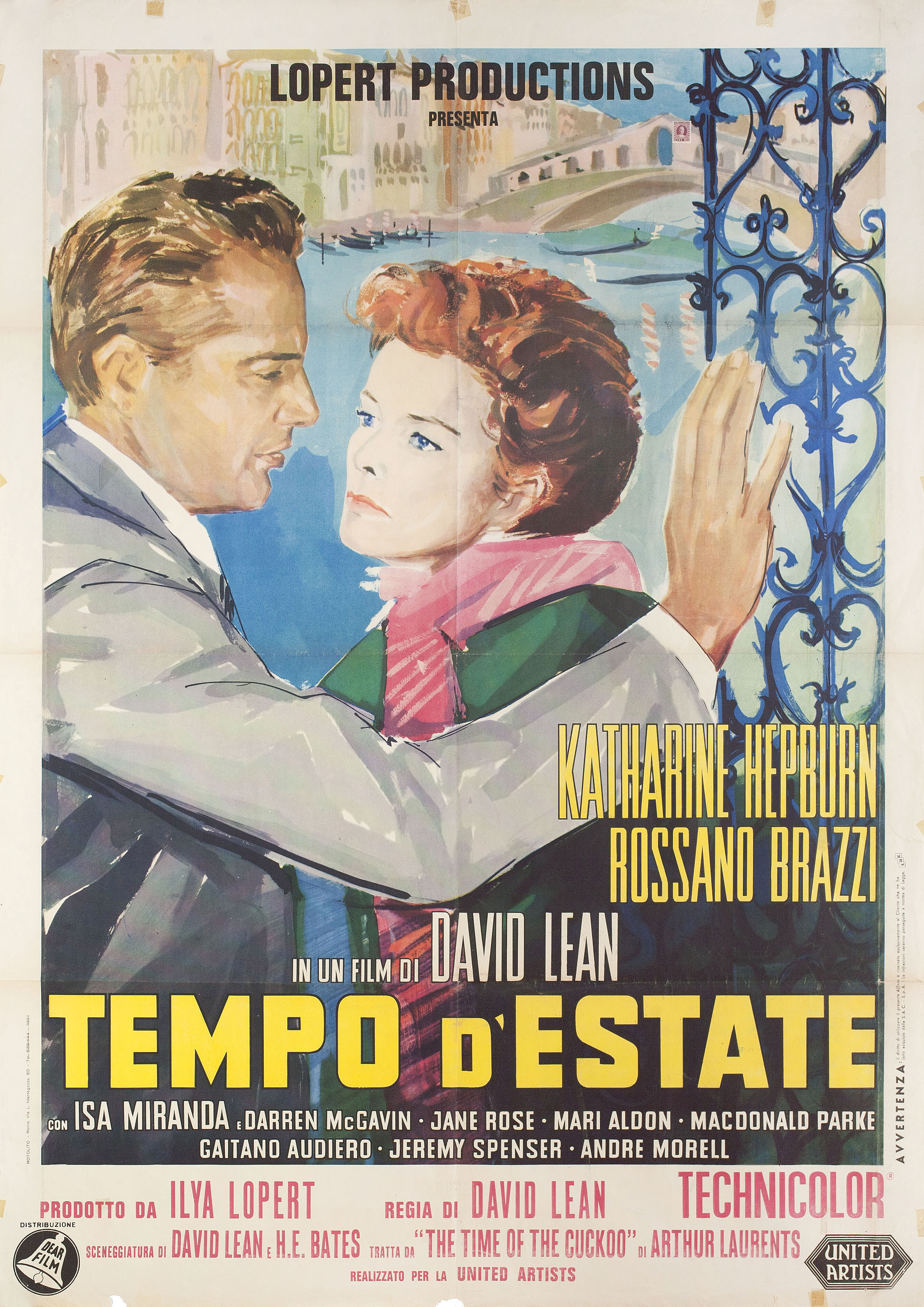Летняя пора (Summertime, 1955), режиссёр Дэвид Лин, художественный постер к фильму (Италия, 1964 год), автор Эрколе Брини