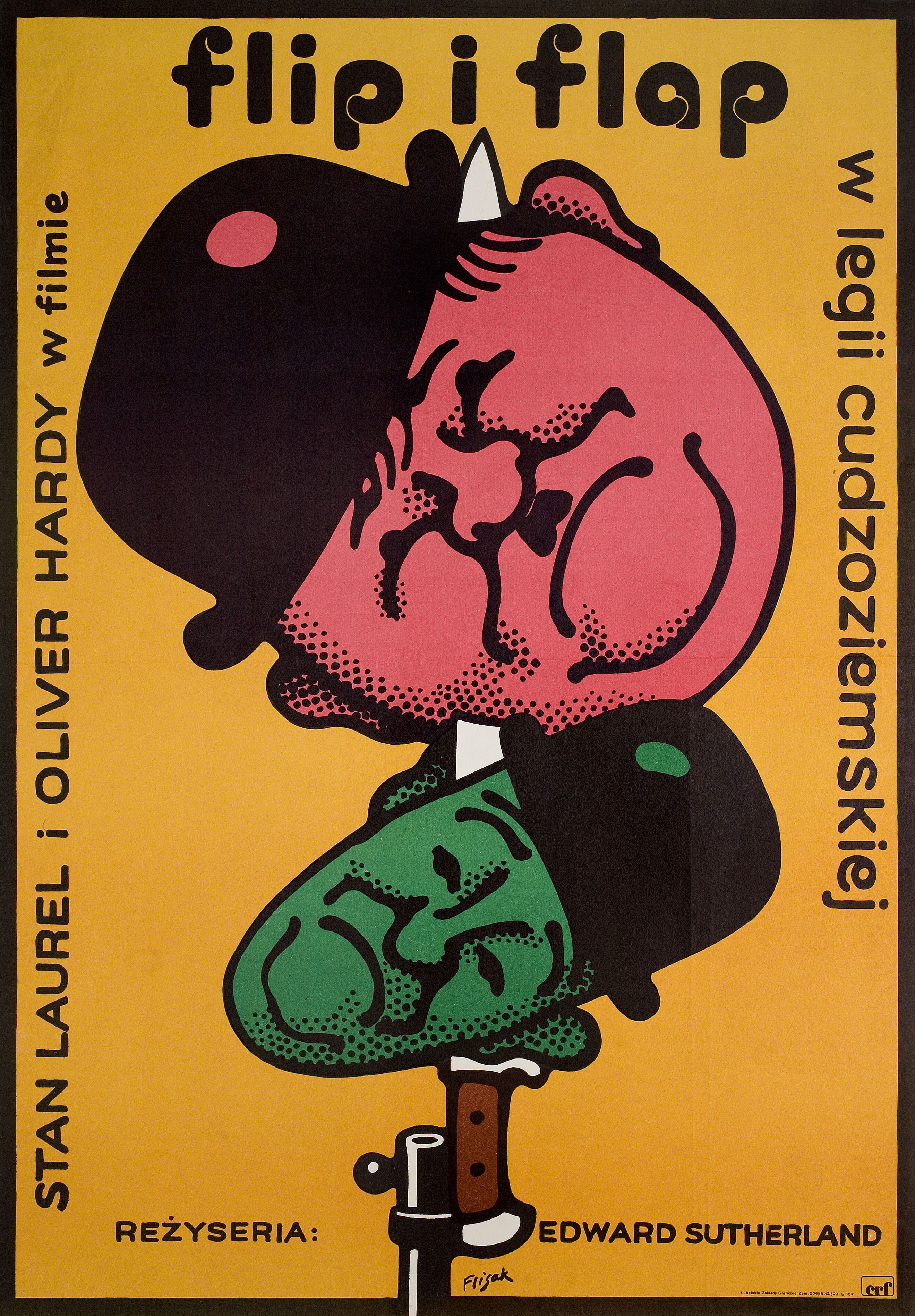 Летающая парочка (The Flying Deuces, 1939), режиссёр А. Эдвард Сазерленд, иллюстрированный постер к фильму (Польша, 1975 год), автор Ежи Флисак