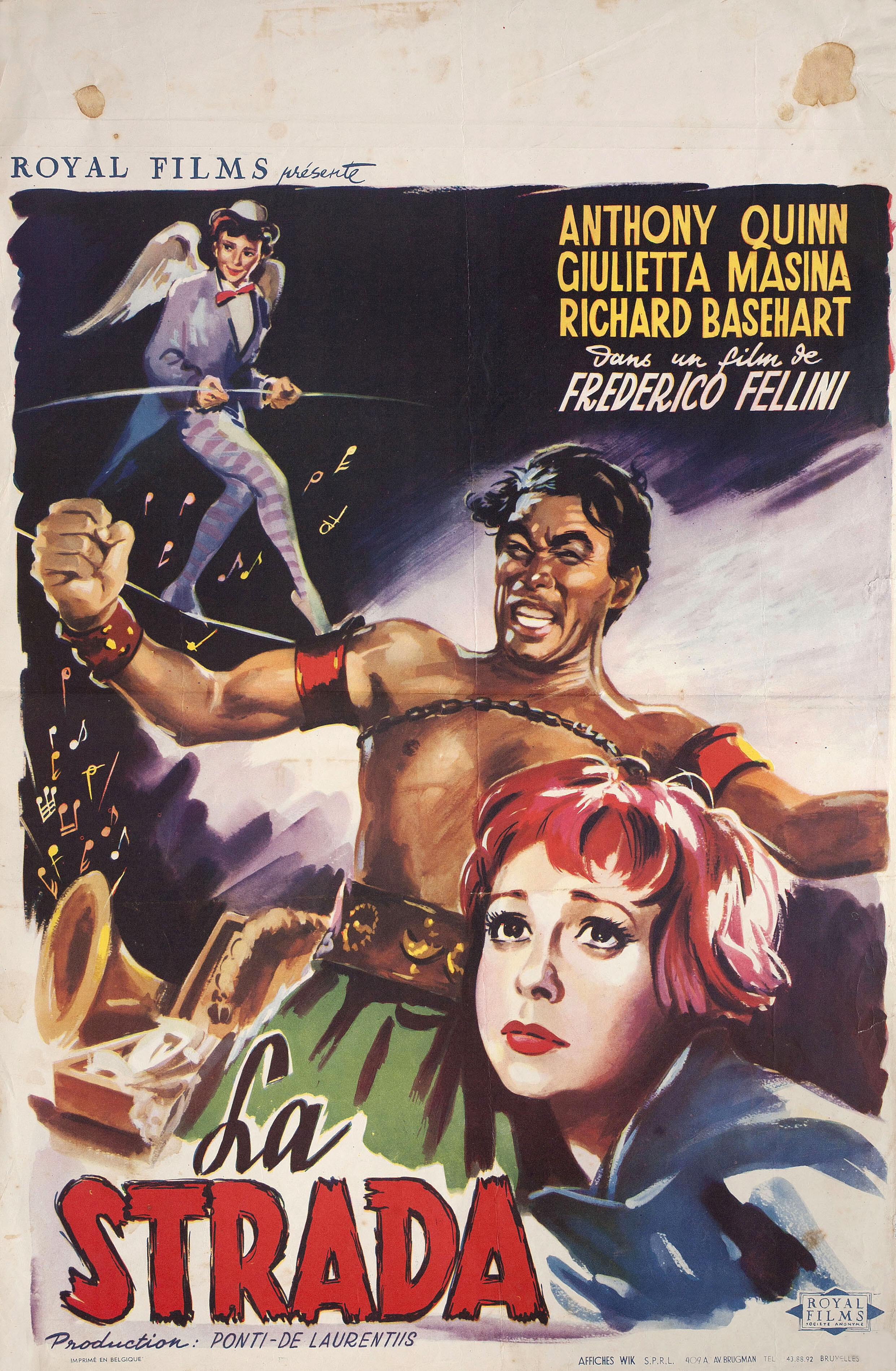 Дорога (La Strada, 1954), режиссёр Федерико Феллини, художественный постер к фильму (Бельгия, 1954 год), автор Вик