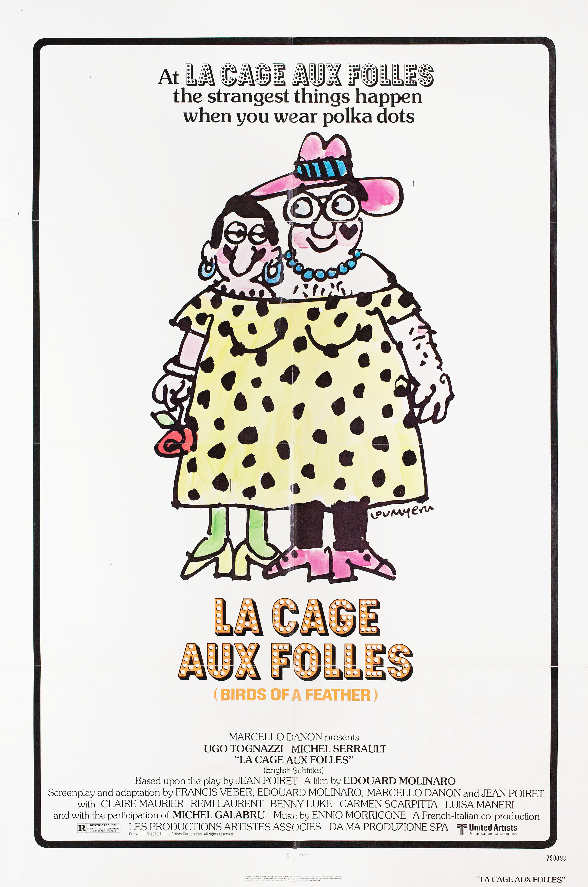 Клетка для чудаков (La Cage aux Folles, 1978), режиссёр Эдуард Молинаро, иллюстрированный постер к фильму (США, 1979 год), автор Лу Майерс