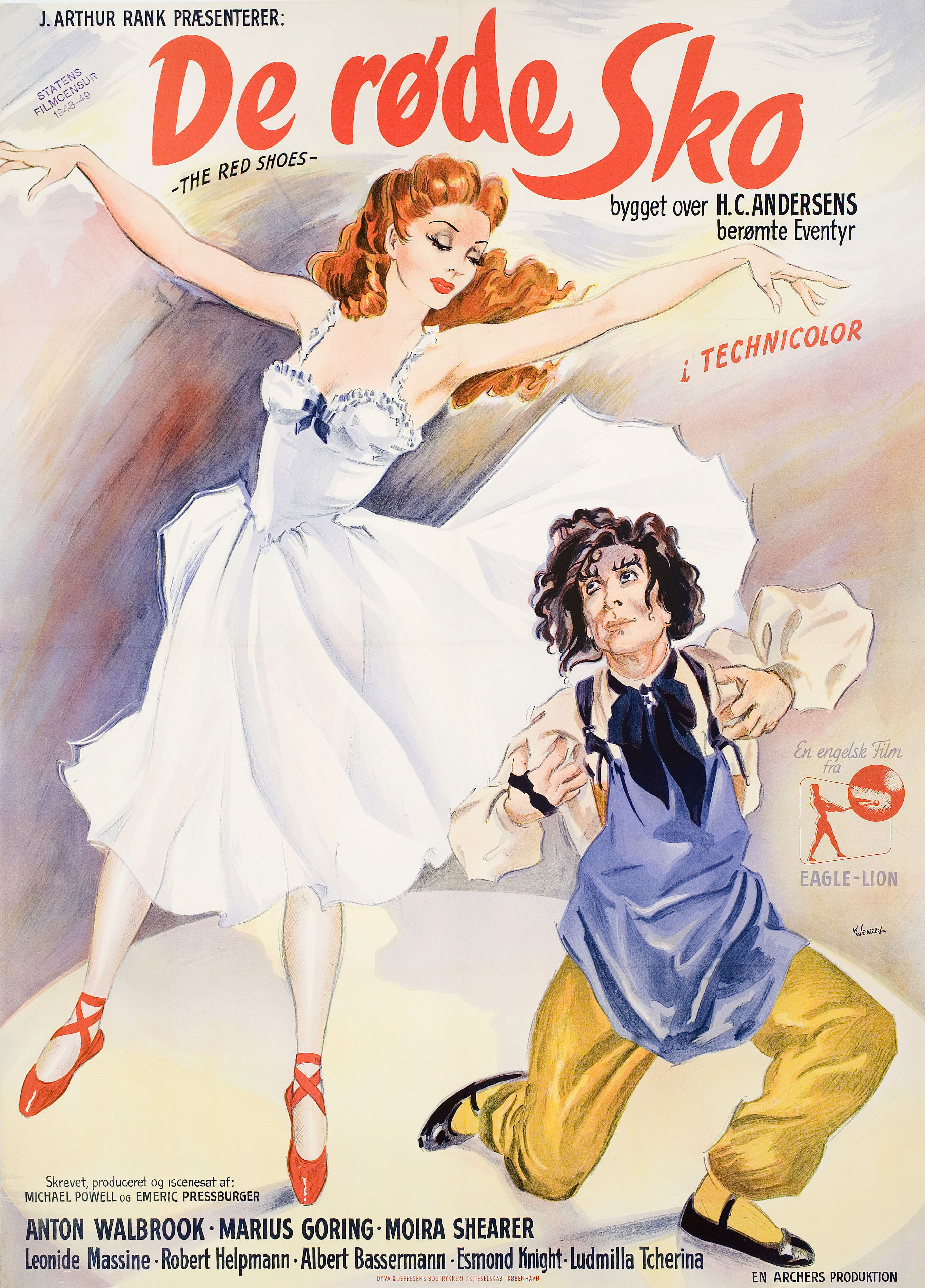 Красные башмачки (The Red Shoes, 1948), режиссёр Майкл Пауэлл, художественный постер к фильму (Дания, 1948 год)