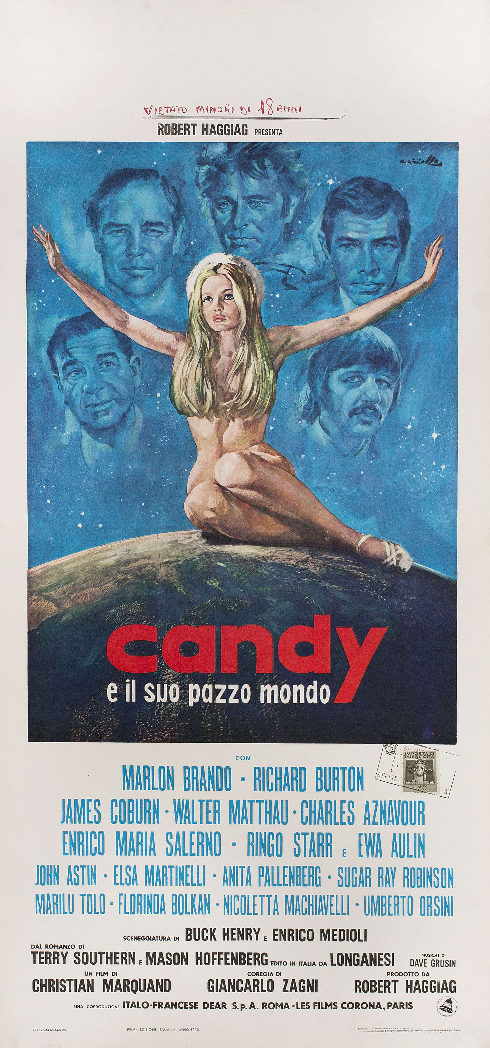 Сладкоежка (Candy, 1968), режиссёр Кристиан Маркуанд, художественный постер к фильму (Италия, 1970 год), автор Аверардо Чириелло
