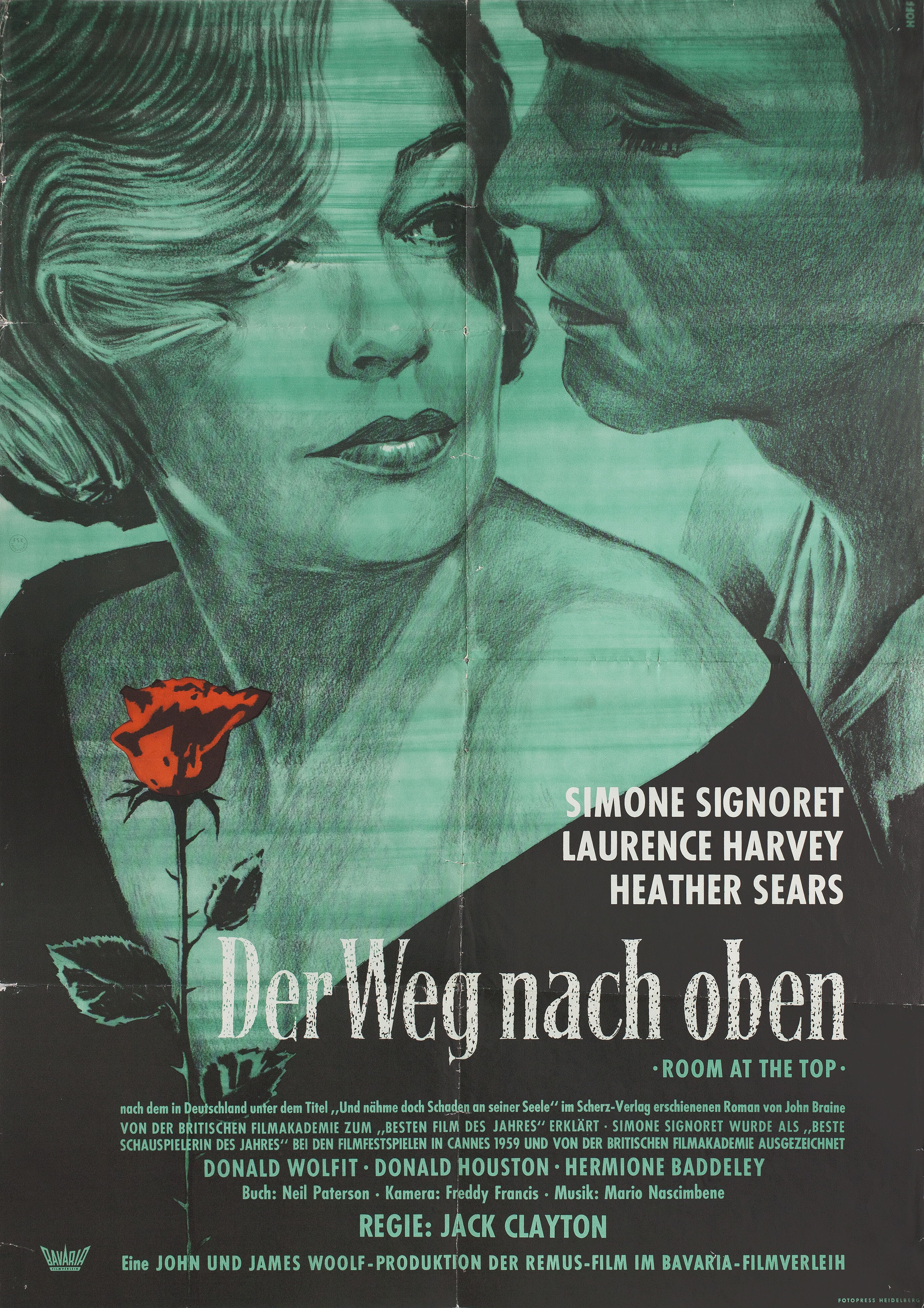 Путь наверх (Room at the Top, 1959), режиссёр Джек Клейтон, иллюстрированный постер к фильму (Германия, 1959 год), автор Хофф