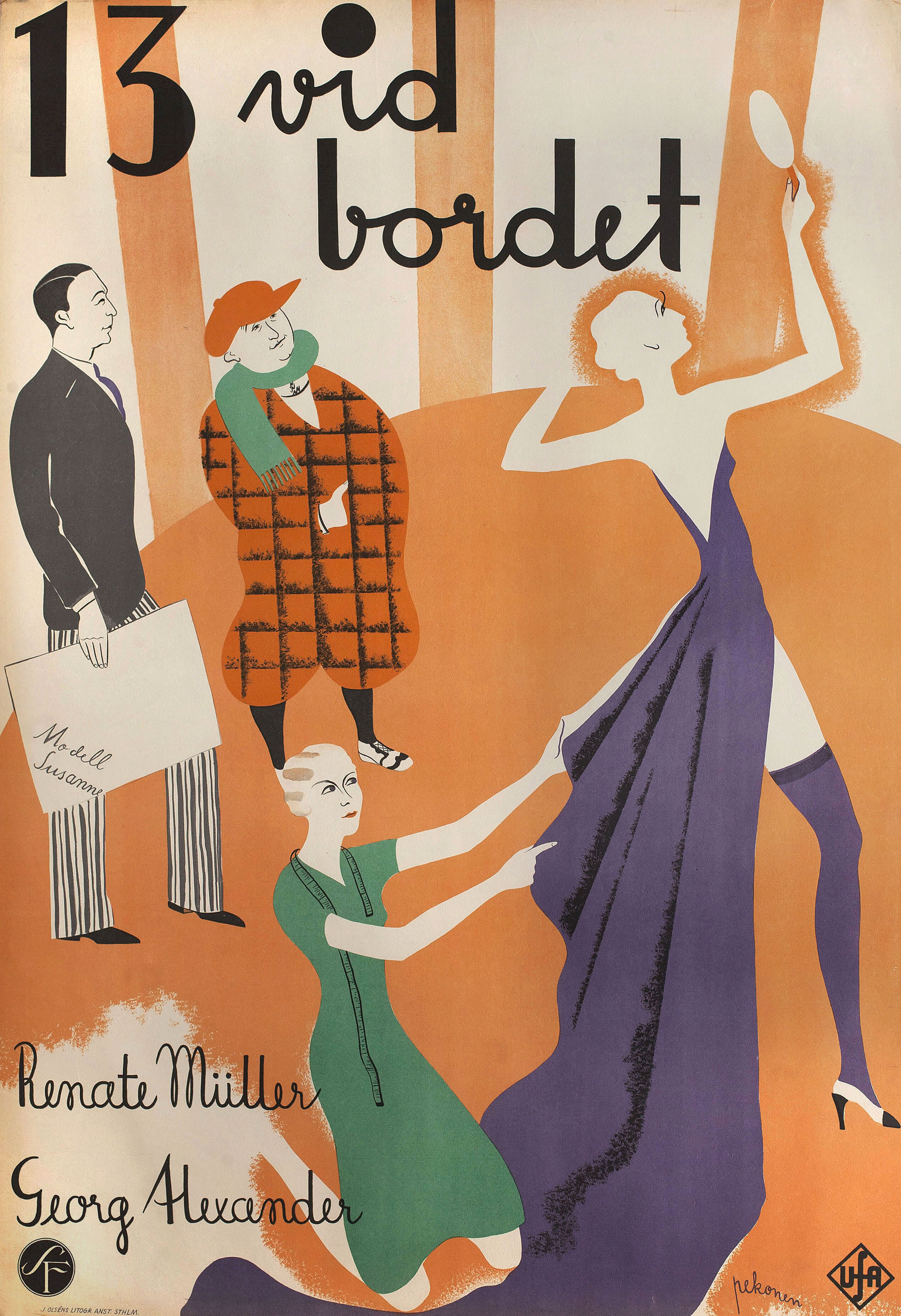 Когда любовь задает моду (When Love Sets the Fashion, 1932), режиссёр Франц Венцлер, иллюстрированный постер к фильму (Швеция, 1933 год), автор Пеконен