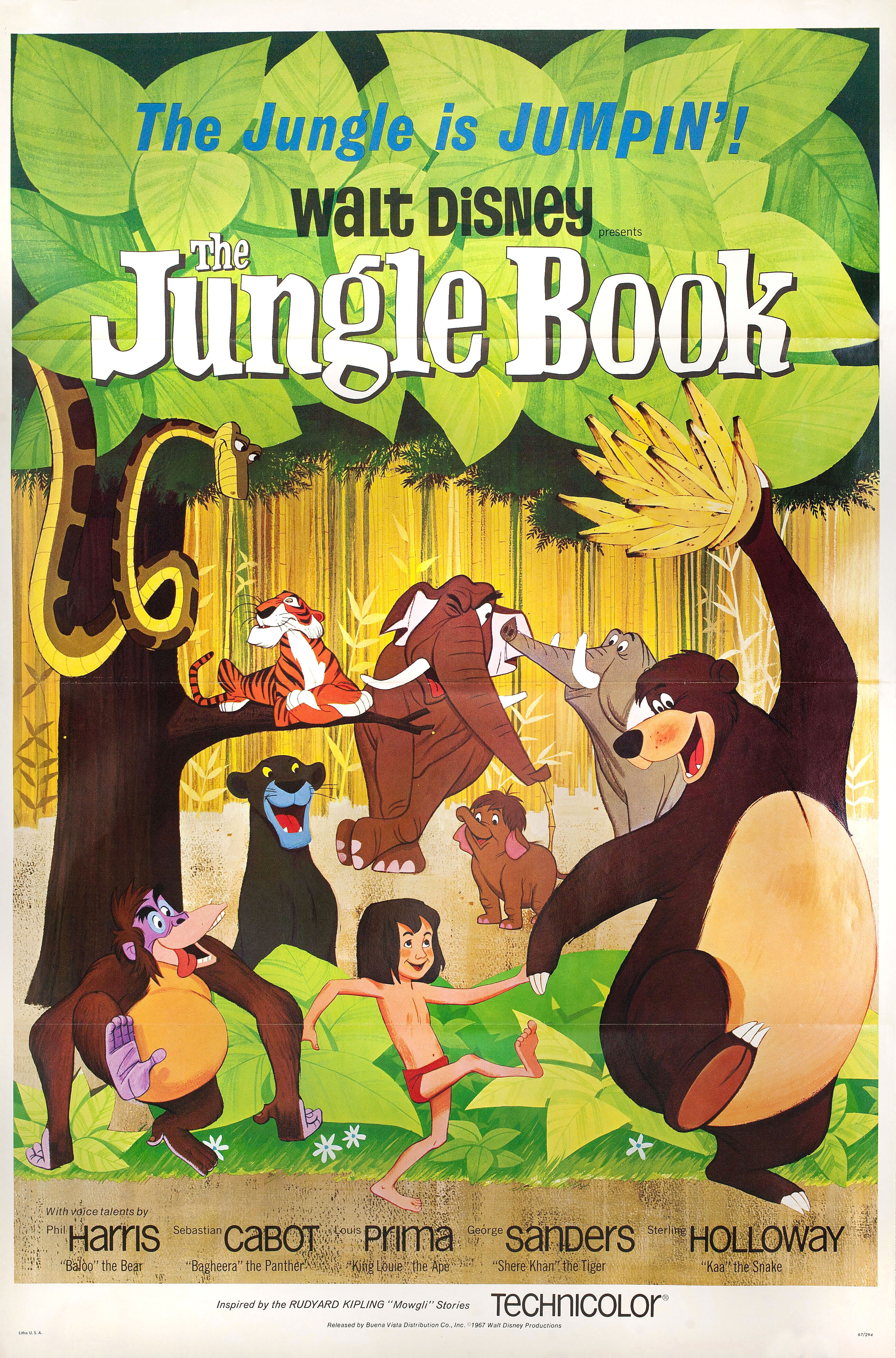 Книга джунглей (The Jungle Book, 1967), режиссёр Вольфганг Райтерман, иллюстрированный постер к фильму (США, 1967 год), автор Пауль Венцель