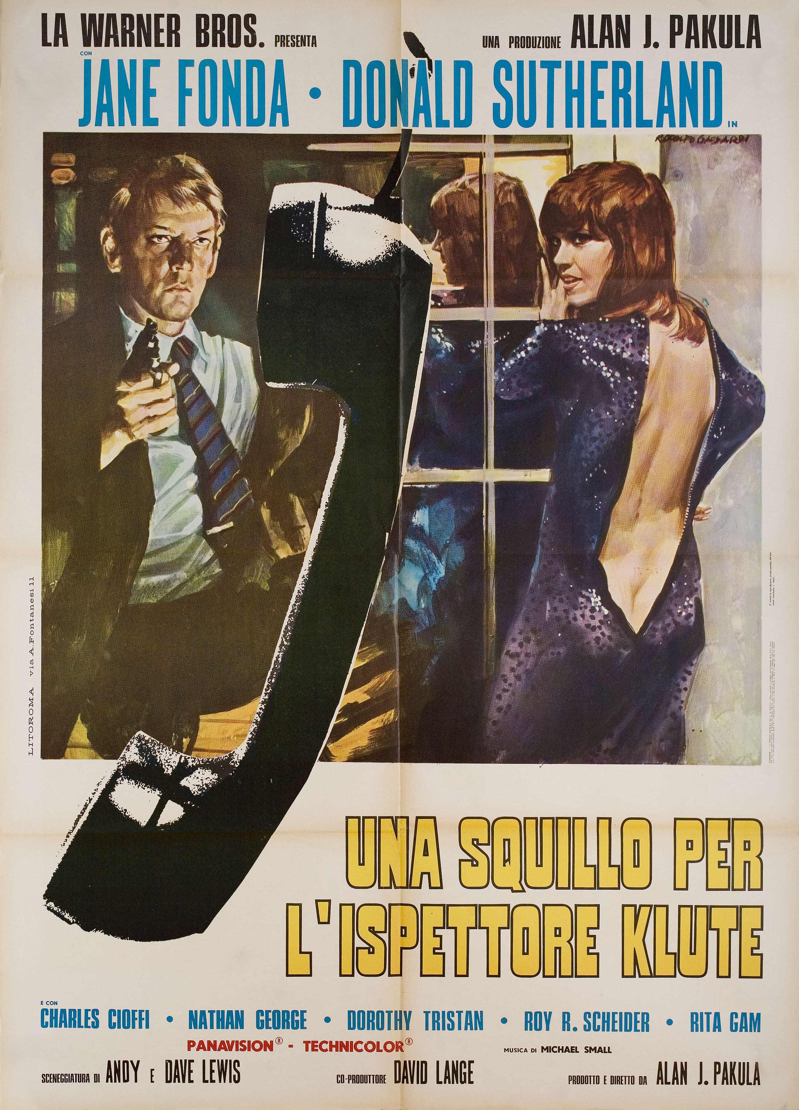 Клют (Klute, 1971), режиссёр Алан Дж. Пакула, художественный постер к фильму (Италия, 1970 год), автор Родольфо Гаспарри