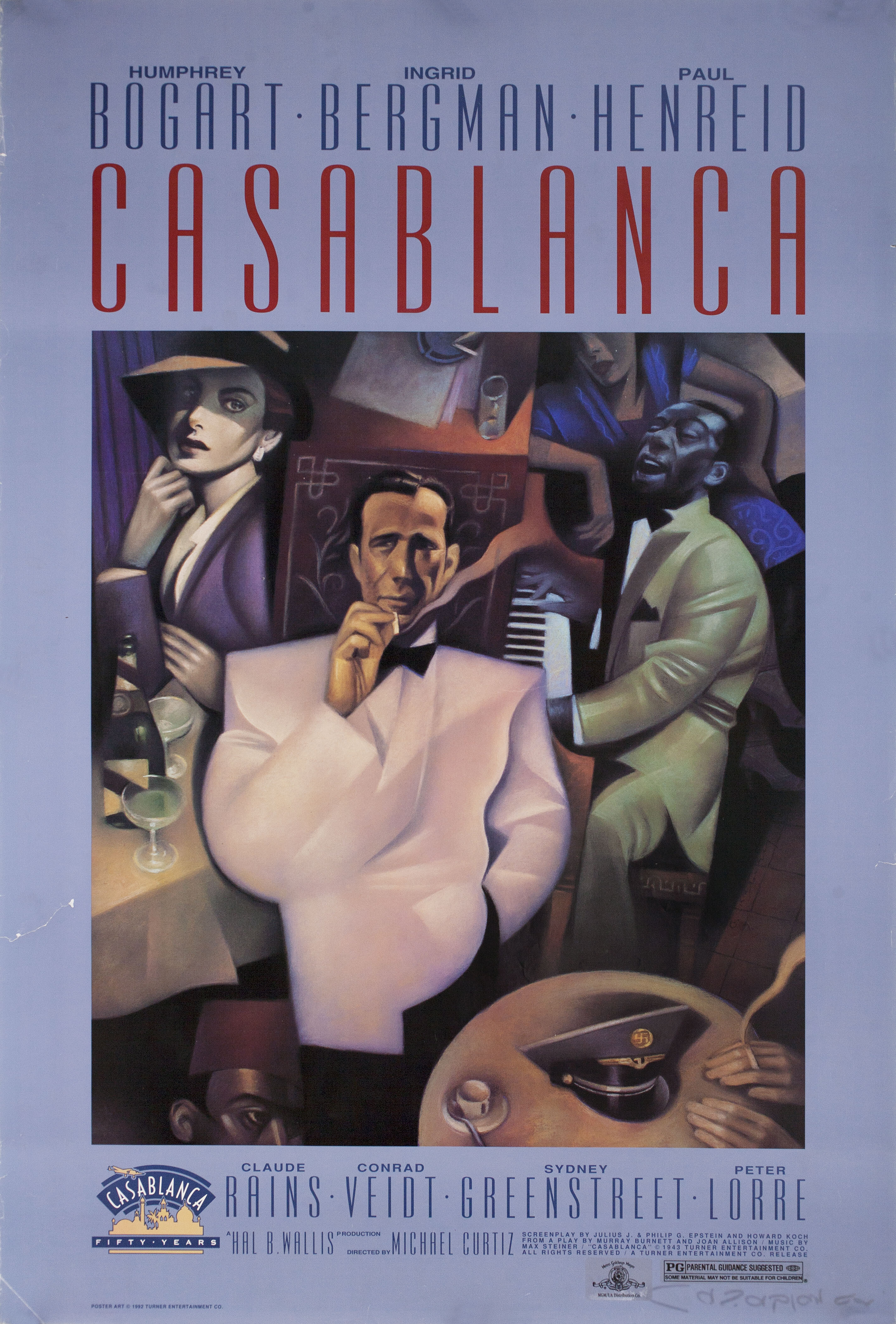 Касабланка (Casablanca, 1942), режиссёр Майкл Кертис, художественный постер к фильму (США, 1992 год), автор Гэри Келли