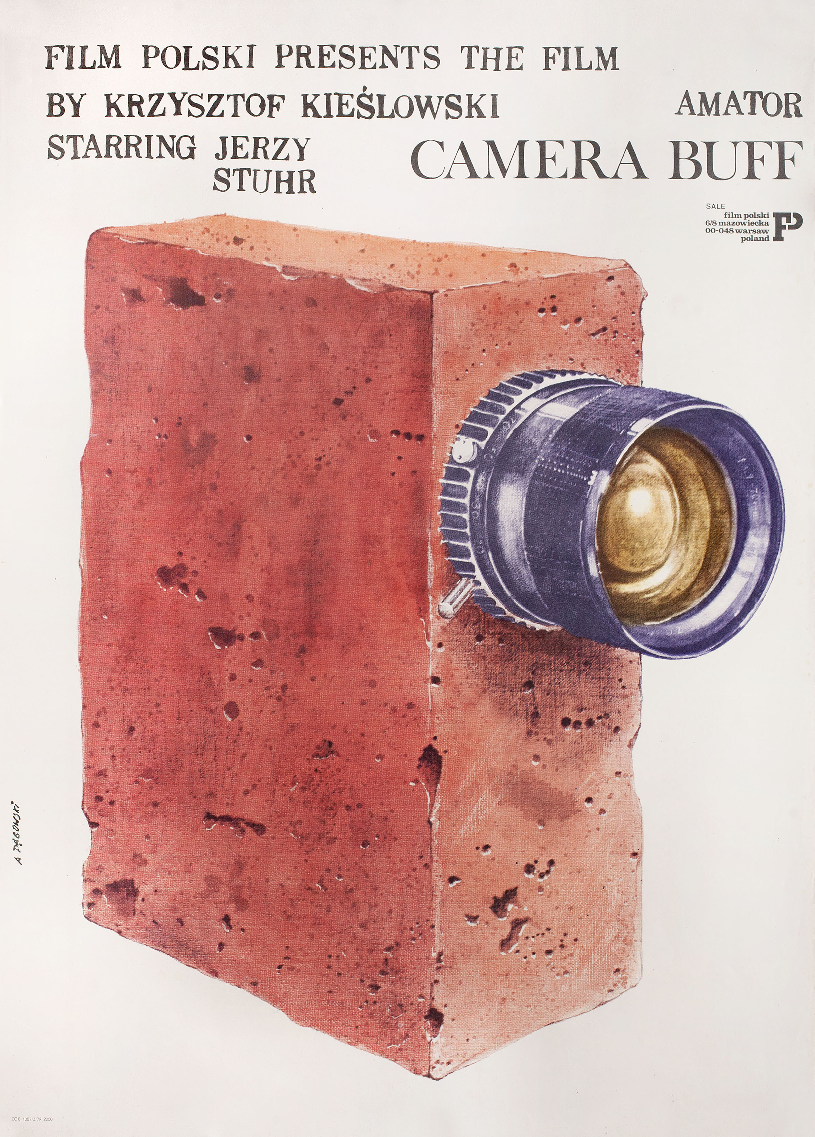 Кинолюбитель (Camera Buff, 1979), режиссёр Кшиштоф Кесьлёвский, иллюстрированный постер к фильму (Польша, 1979 год), автор Анджей Паговский