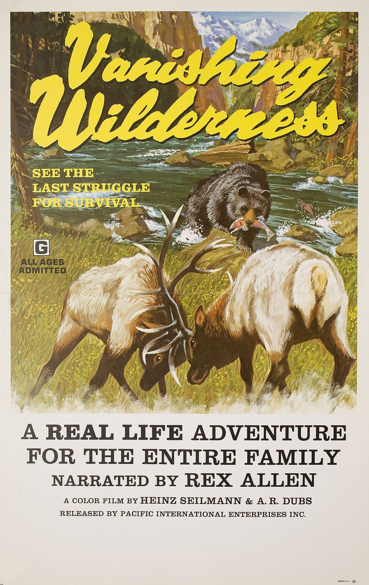 Пропавшая дикая местность (Vanishing Wilderness, 1974), режиссёр Артур Р. Дубс, художественный постер к фильму (США, 1974 год)
