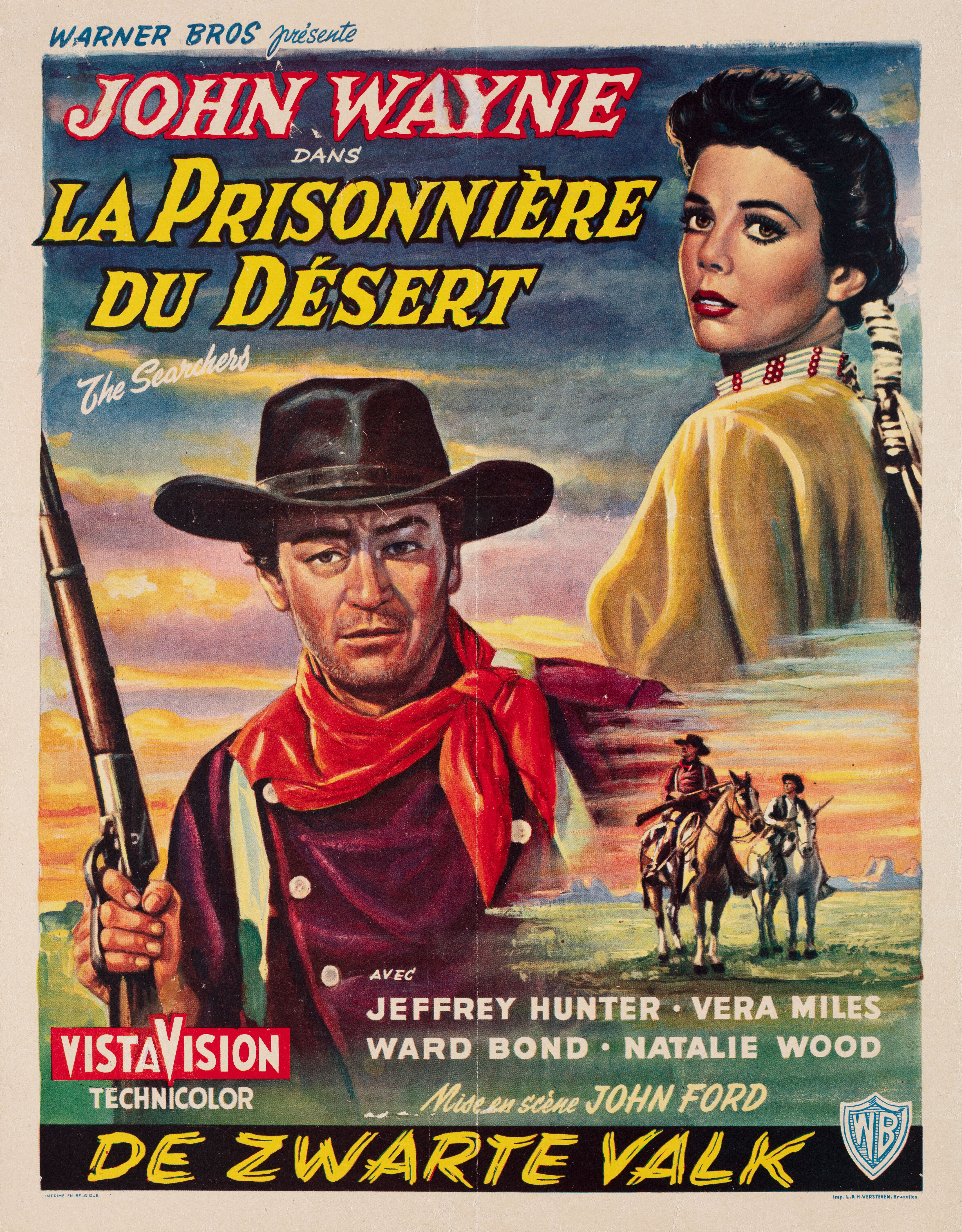 Искатели (The Searchers, 1956), режиссёр Джон Форд, художественный постер к фильму (Бельгия, 1956 год)