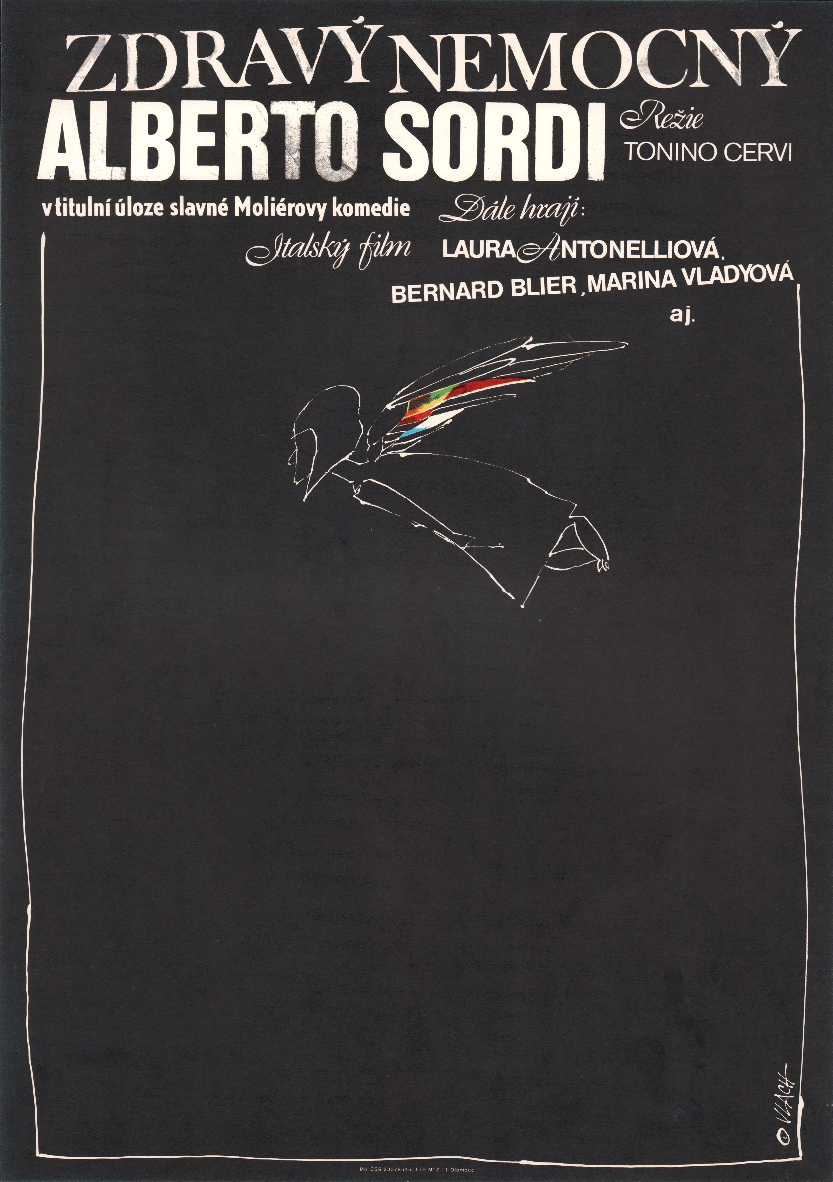 Мнимый больной (Hypochondriac, 1979), режиссёр Тонино Черви, иллюстрированный постер к фильму (Чехословакия, 1985 год), автор Зденек Влах
