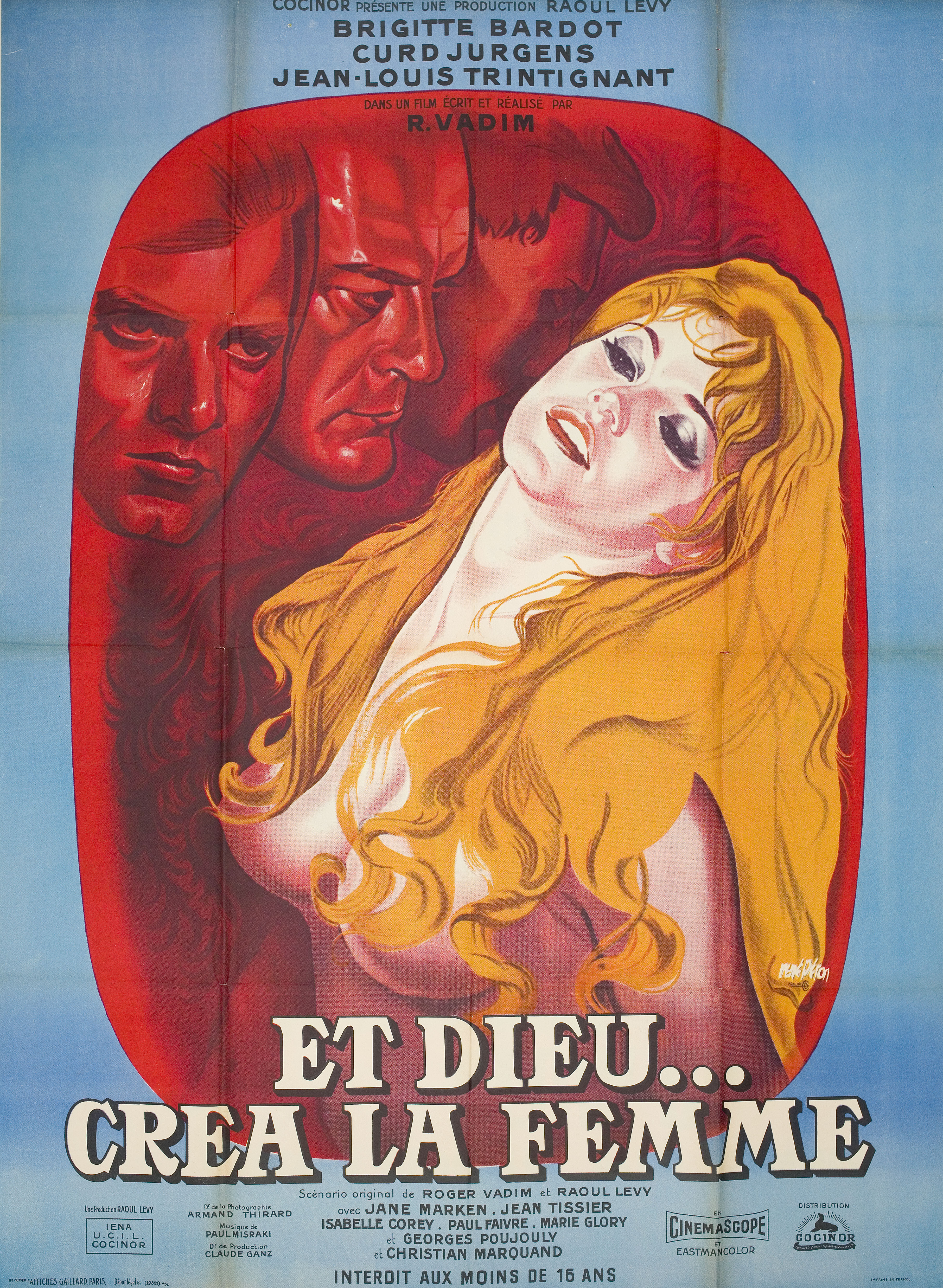 И Бог создал женщину (And God Created Woman, 1956), режиссёр Роже Вадим, художественный постер к фильму (Франция, 1964 год), автор Рене Перон