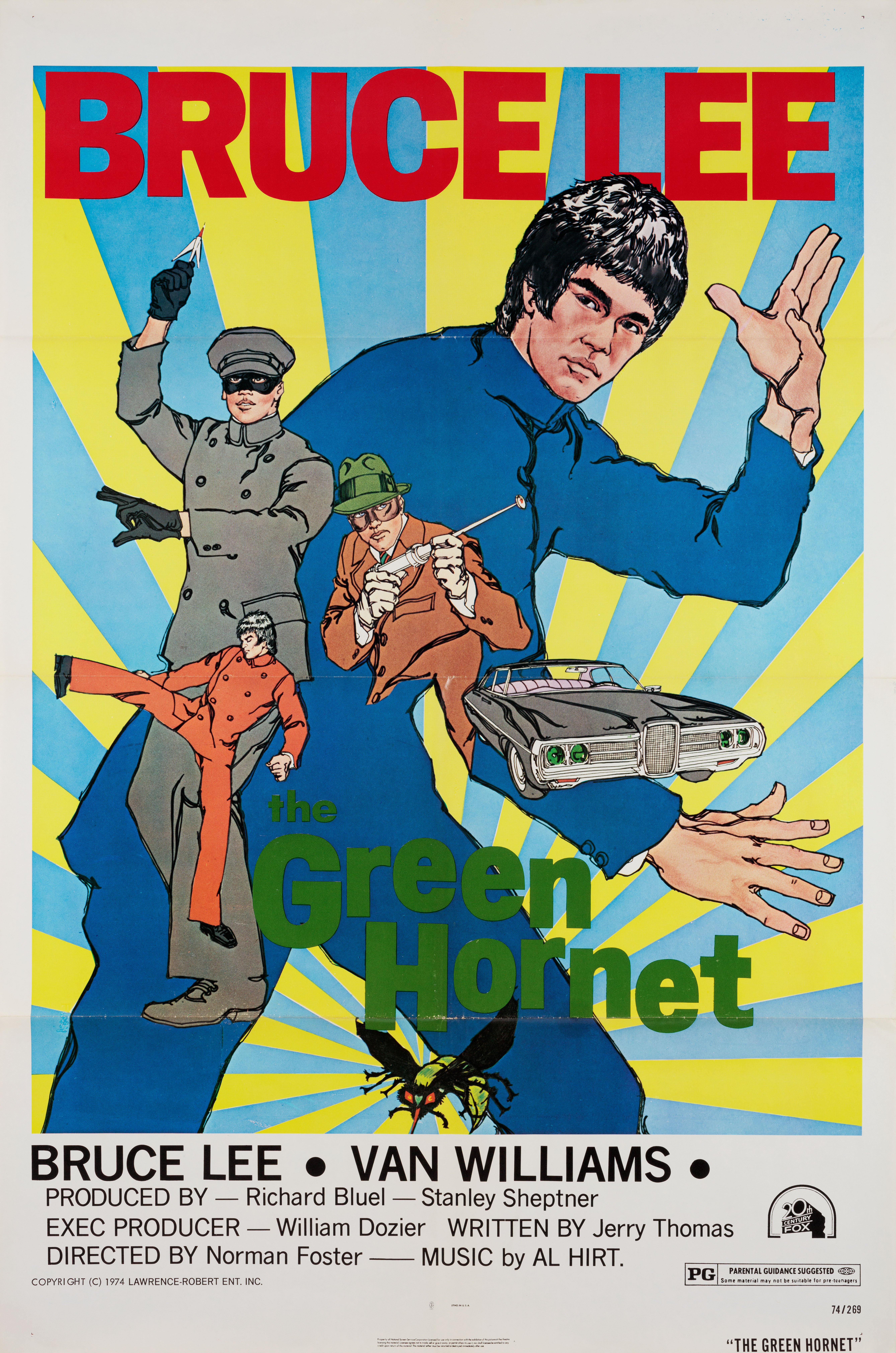 Зеленый Шершень (The Green Hornet, 1974), режиссёр Уильям Бодин, иллюстрированный постер к фильму (США, 1974 год)