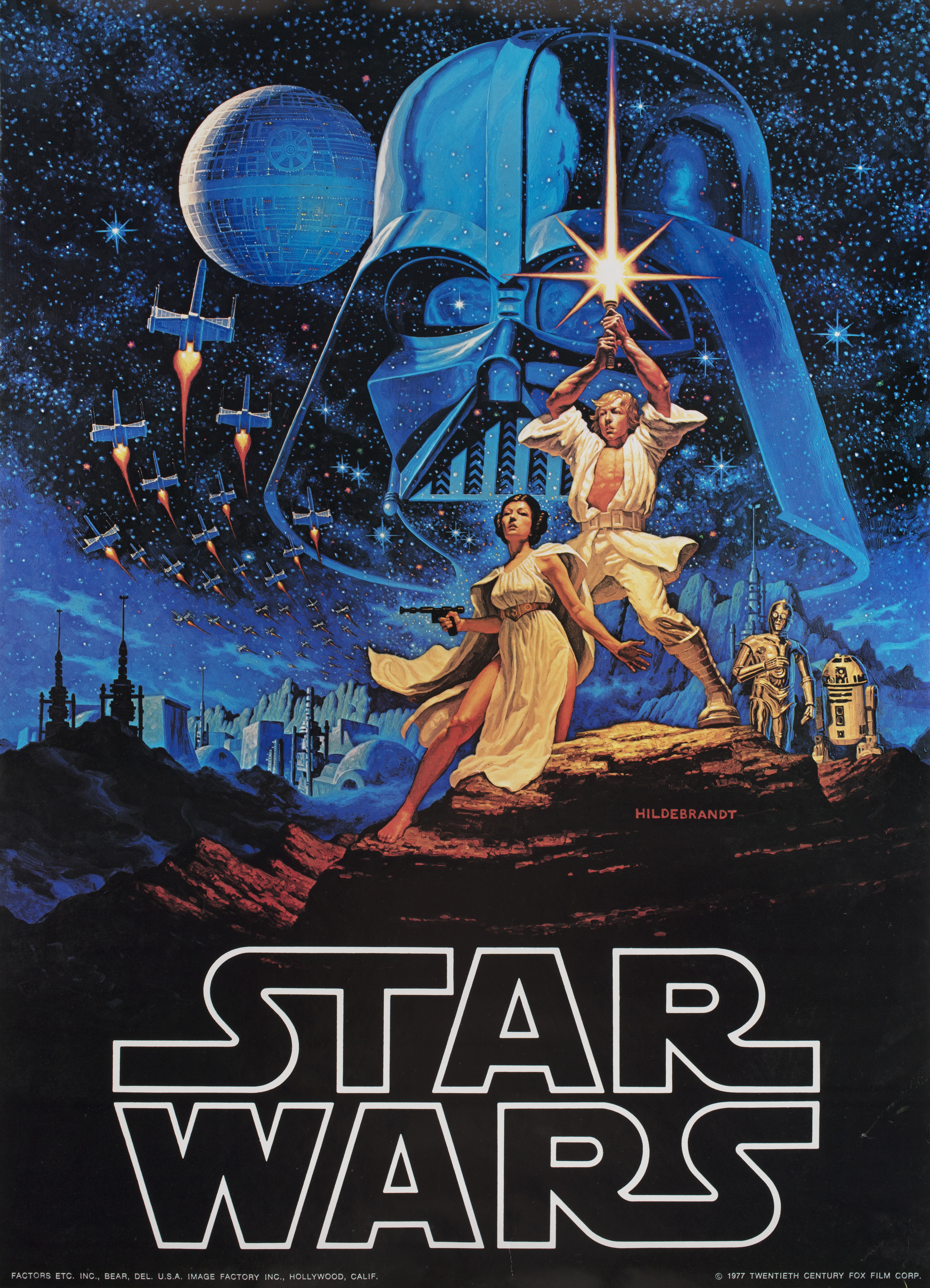 Звёздные войны: Эпизод 4 – Новая надежда (Star Wars, 1977), режиссёр Джордж Лукас, художественный постер к фильму (США, 1977 год), автор Грег Хильдебрандт, Тим Хильдебрандт