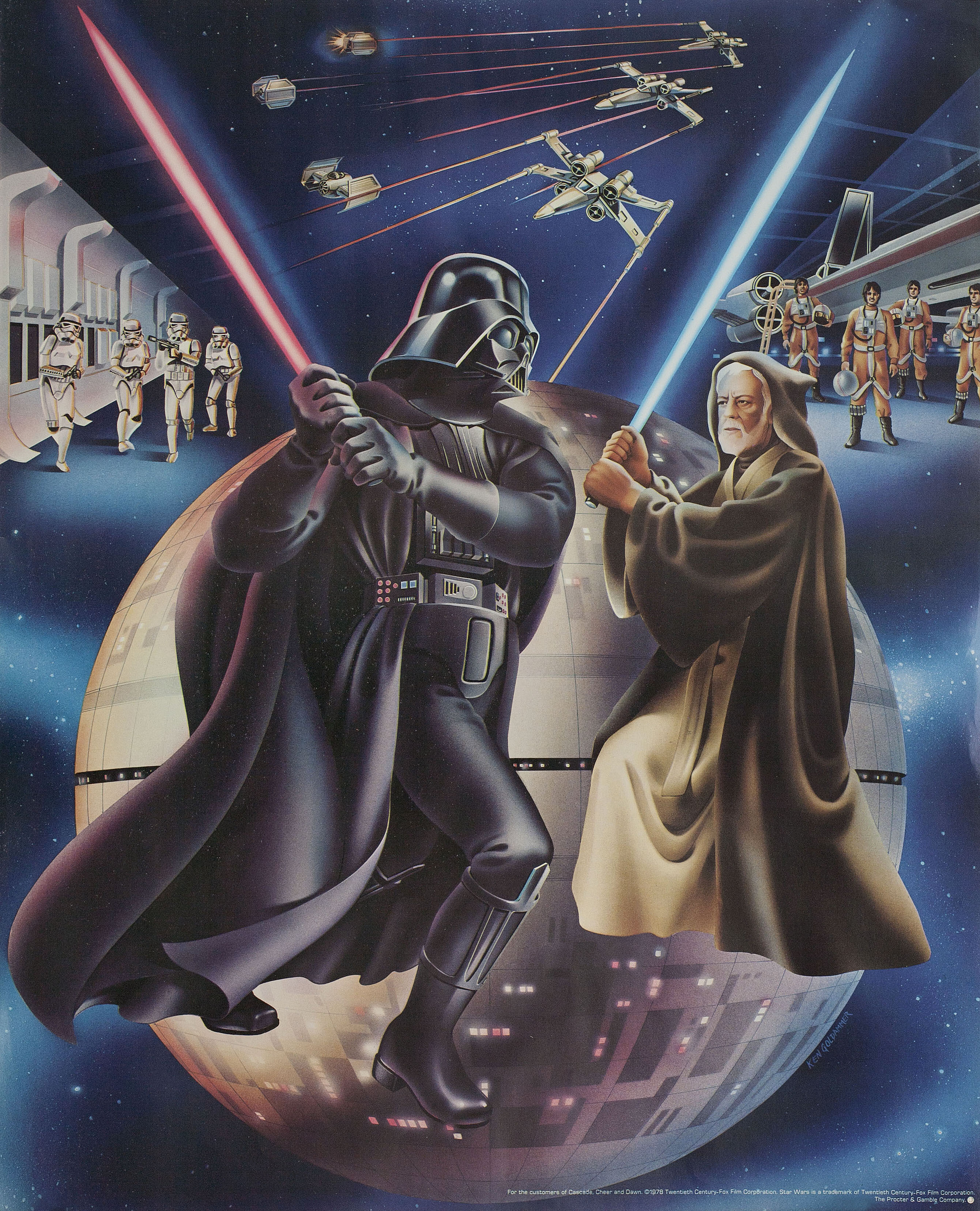 Звёздные войны: Эпизод 4 – Новая надежда (Star Wars, 1977), режиссёр Джордж Лукас, иллюстрированный постер к фильму (США, 1977 год), автор Кен Голдаммер_2