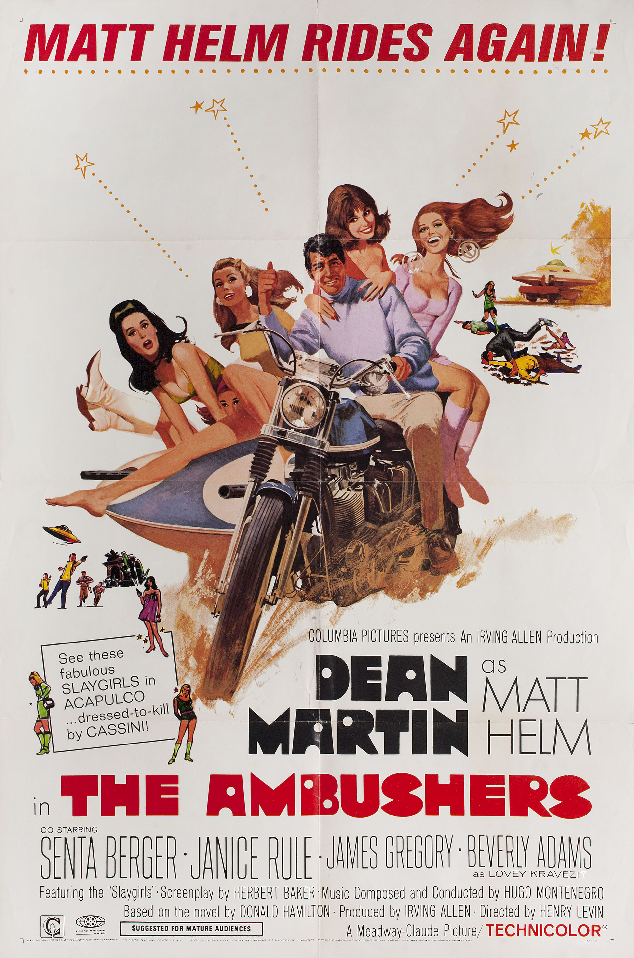 Сидящие в засаде (The Ambushers, 1967), режиссёр Генри Левин, иллюстрированный постер к фильму (США, 1967 год), автор Роберт МакГиннис
