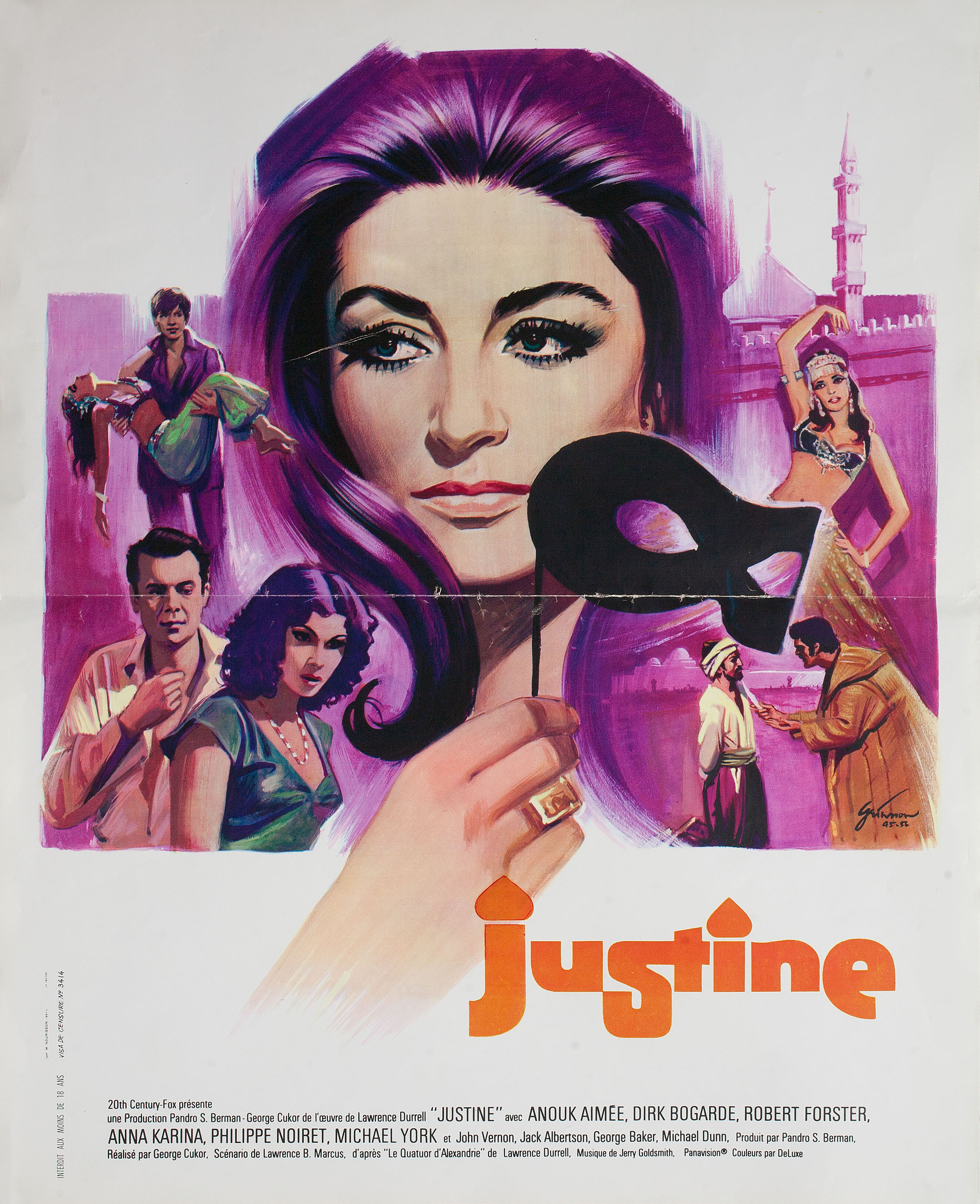Жюстин (Justine, 1969), режиссёр Джордж Кьюкор, художественный постер к фильму (Франция, 1969 год), автор Борис Гринссон
