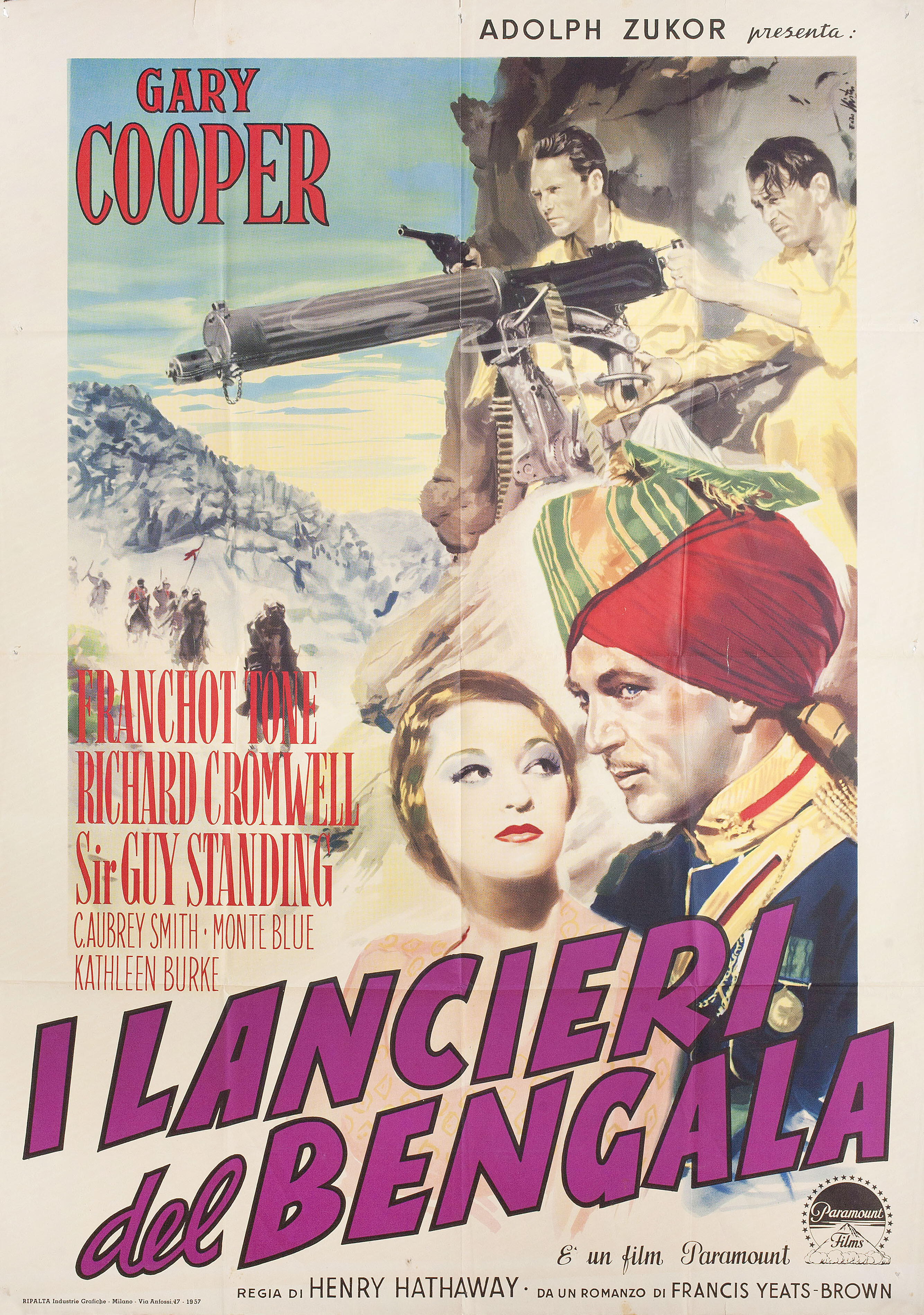 Жизнь бенгальского улана (The Lives of a Bengal Lancer, 1935), режиссёр Генри Хэтэуэй, художественный постер к фильму (Италия, 1957 год), автор Энцо Нистри