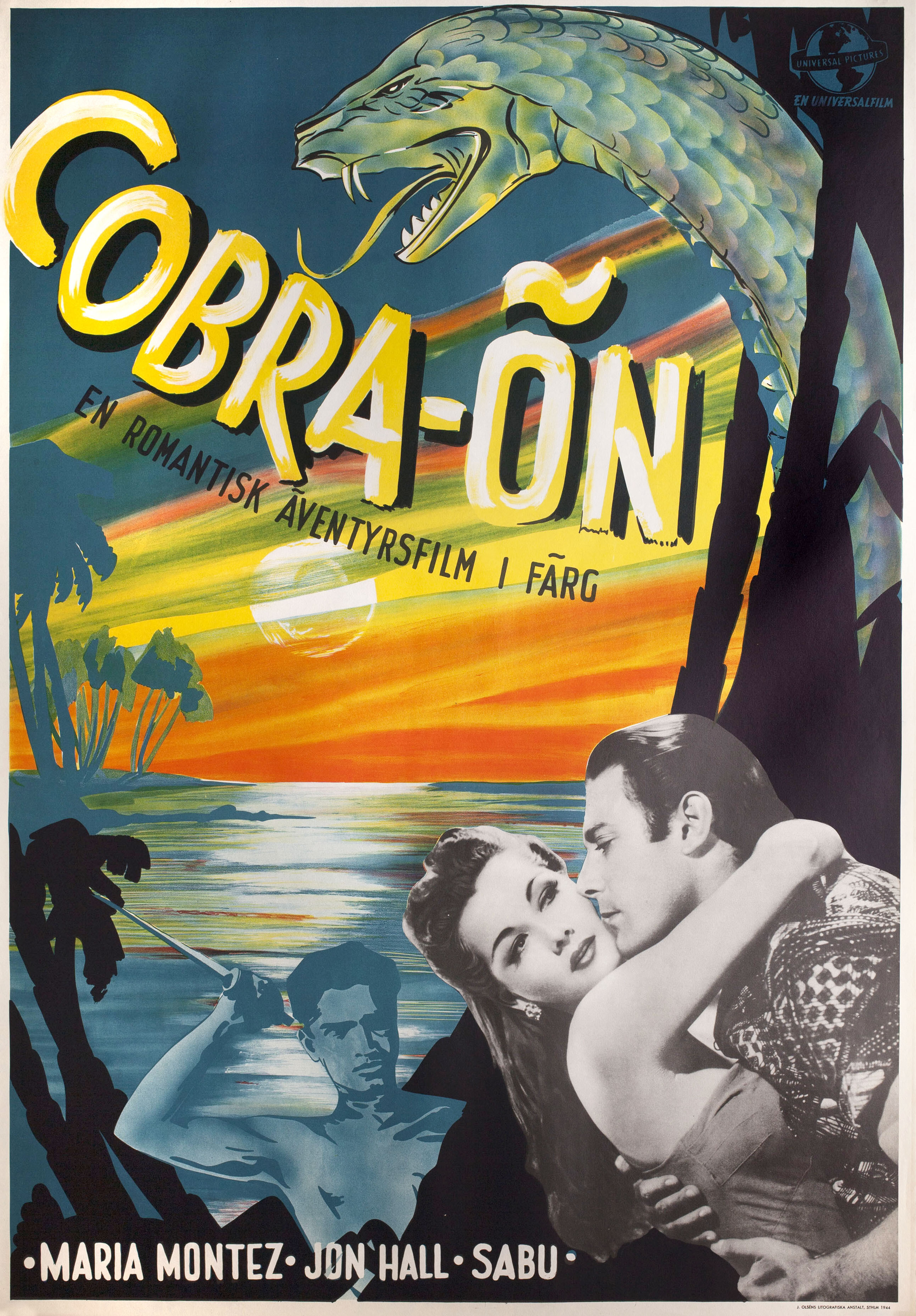 Женщина-кобра (Cobra Woman, 1944), режиссёр Роберт Сиодмак, иллюстрированный постер к фильму (Швеция, 1944 год)