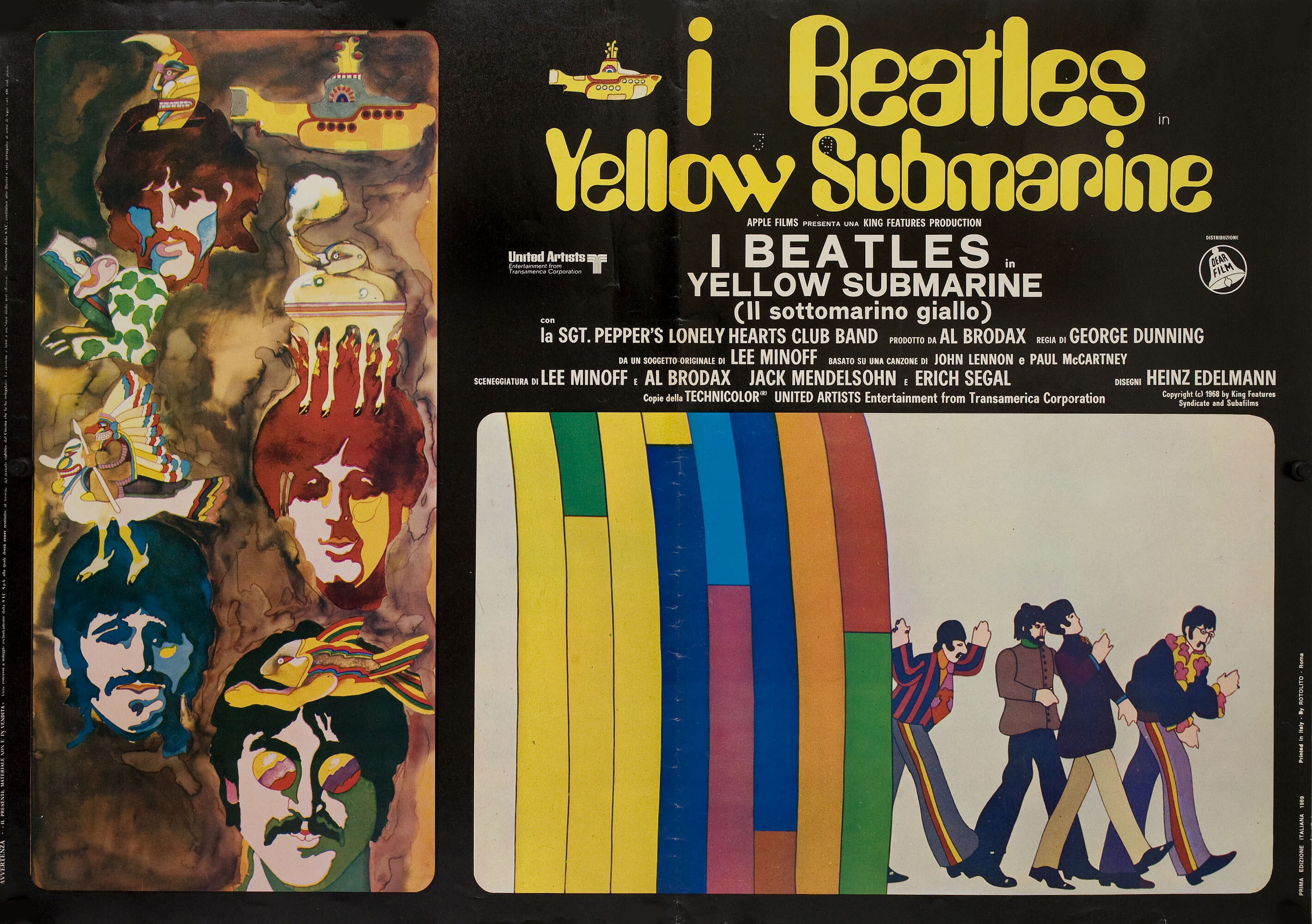 Желтая подводная лодка (Yellow Submarine, 1968), режиссёр Джордж Даннинг, художественный постер к фильму (Италия, 1969 год), автор Хайнц Эдельманн