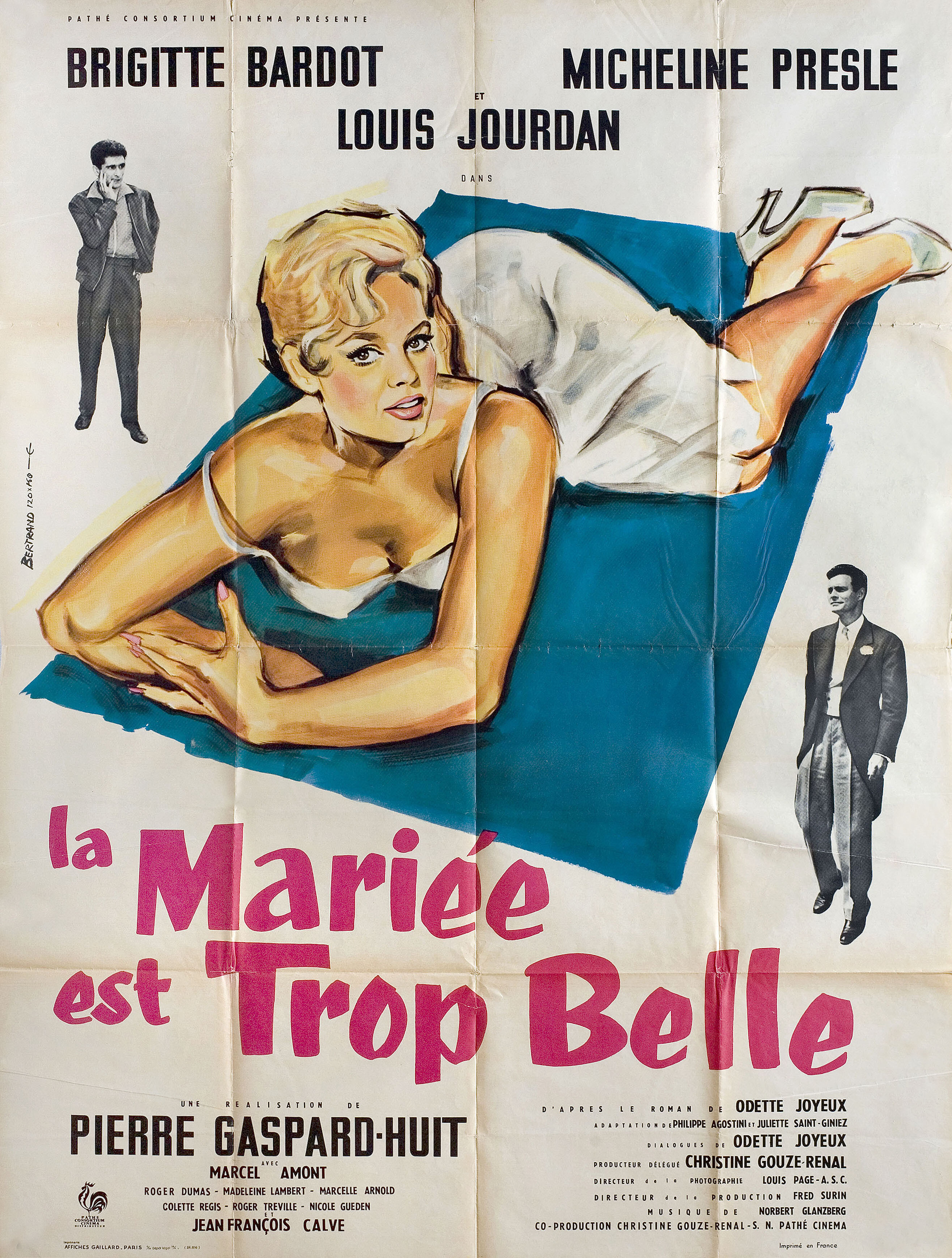 Первая брачная ночь (Her Bridal Night, 1956), режиссёр Пьер Гаспар-Юи, художественный постер к фильму (Франция, 1956 год), автор Андре Бертран