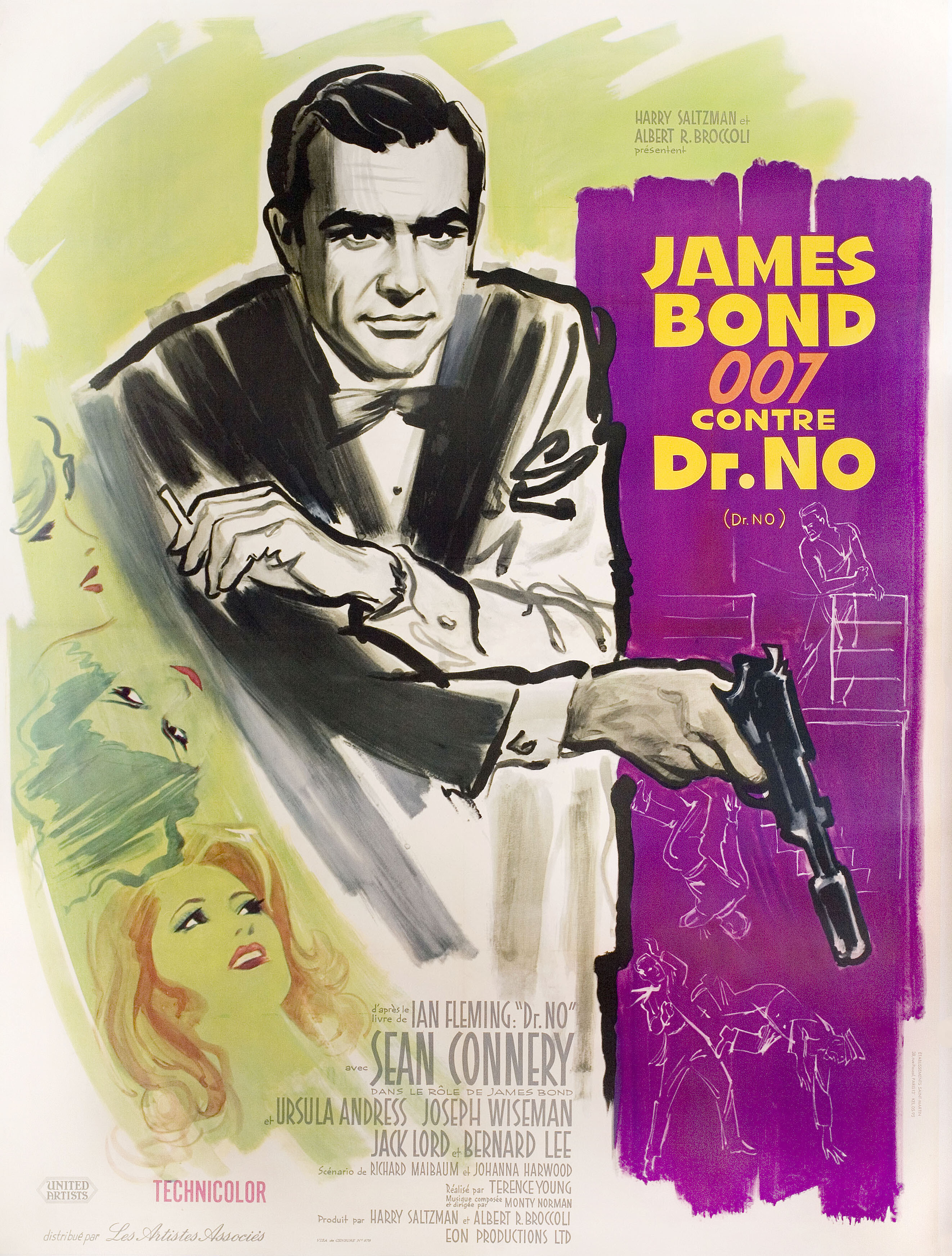 Доктор Ноу (Dr. No, 1962), режиссёр Теренс Янг, художественный постер к фильму (Франция, 1962 год), автор Борис Гринссон
