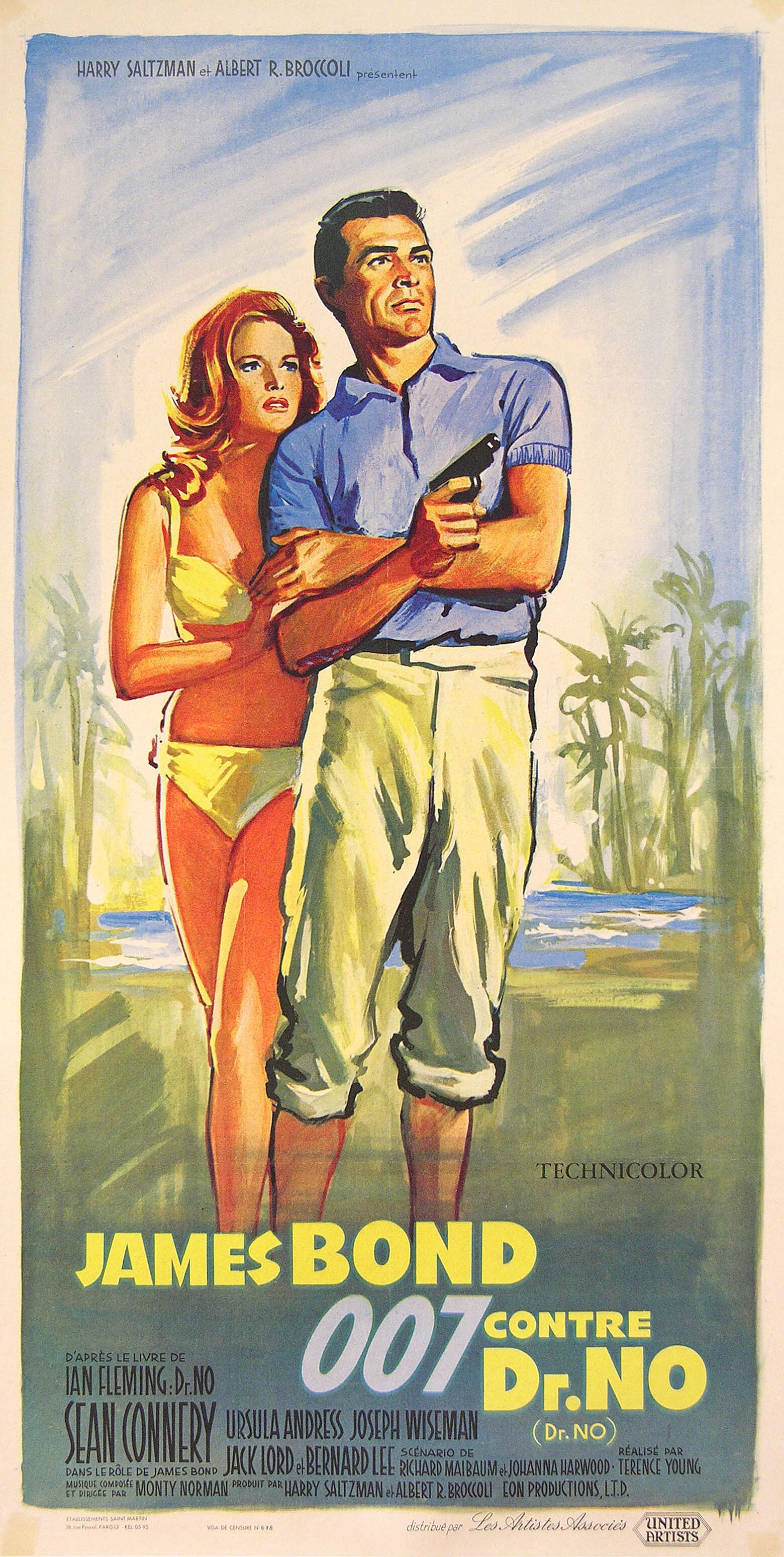 Доктор Ноу (Dr. No, 1962), режиссёр Теренс Янг, художественный постер к фильму (Франция, 1960 год), автор Жан Маски
