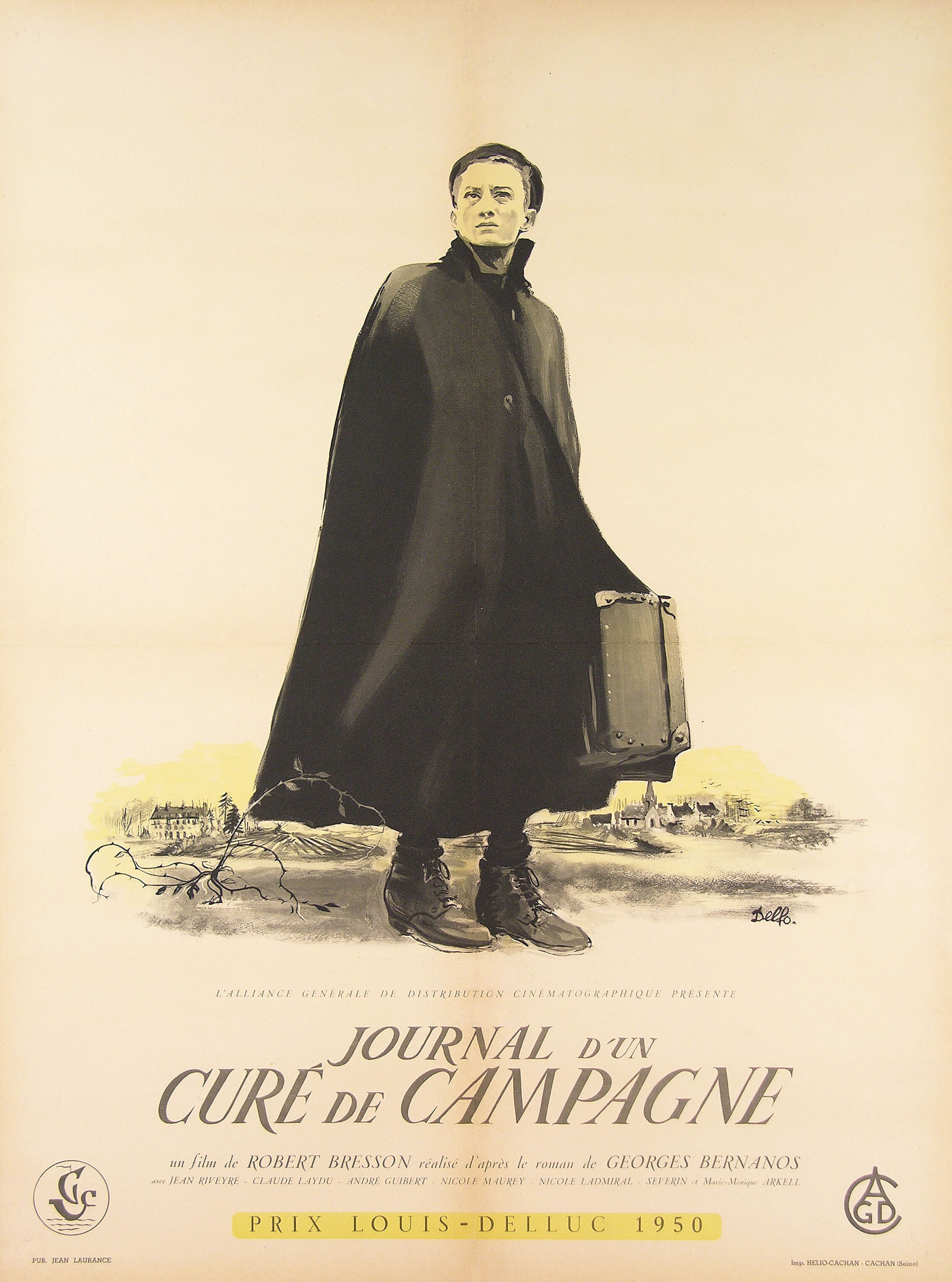 Дневник сельского священника (Diary of a Country Priest, 1951), режиссёр Робер Брессон, художественный постер к фильму (Франция, 1954 год)