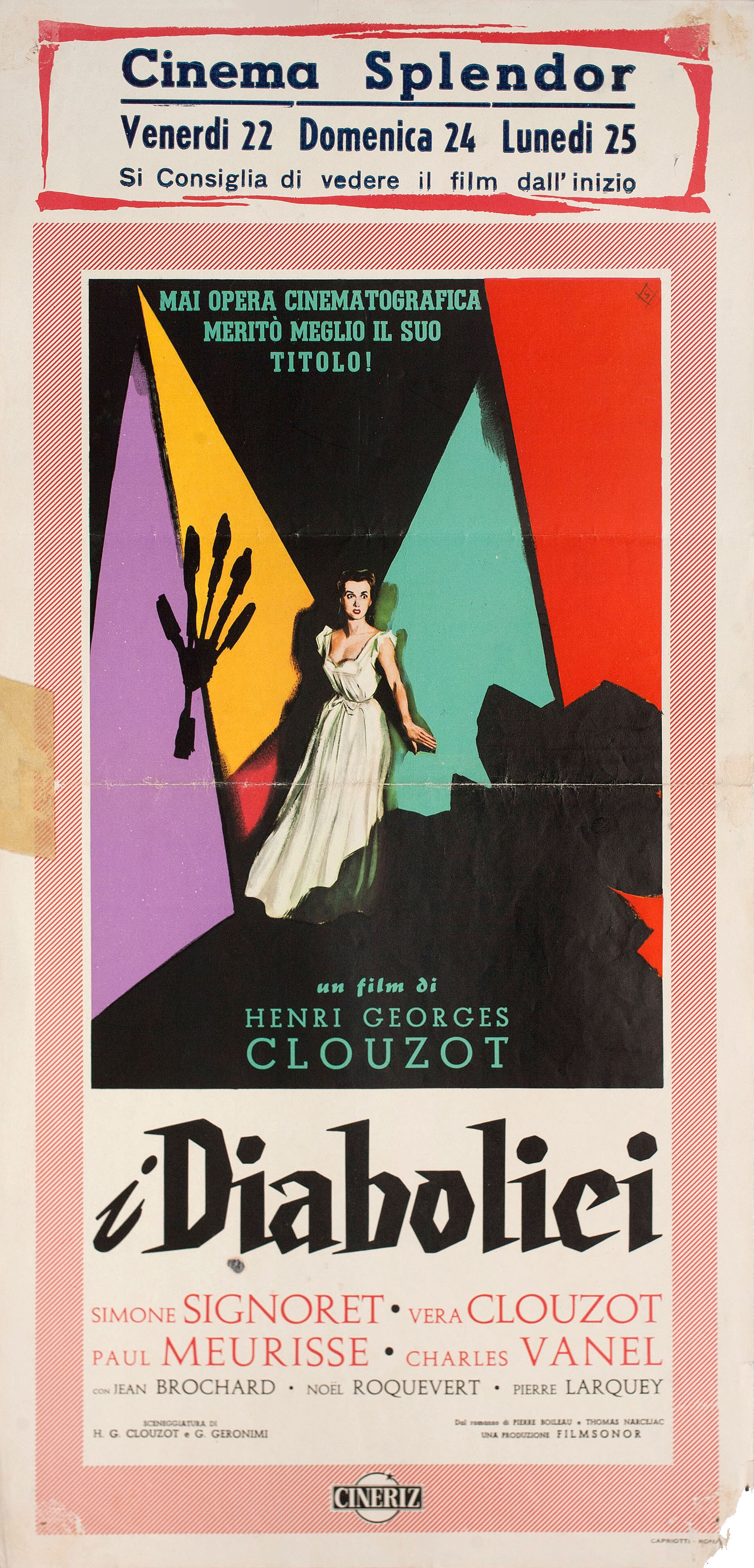 Дьяволицы (Diabolique, 1955), режиссёр Анри-Жорж Клузо, художественный постер к фильму (Италия, 1955 год), автор Никола Симбари