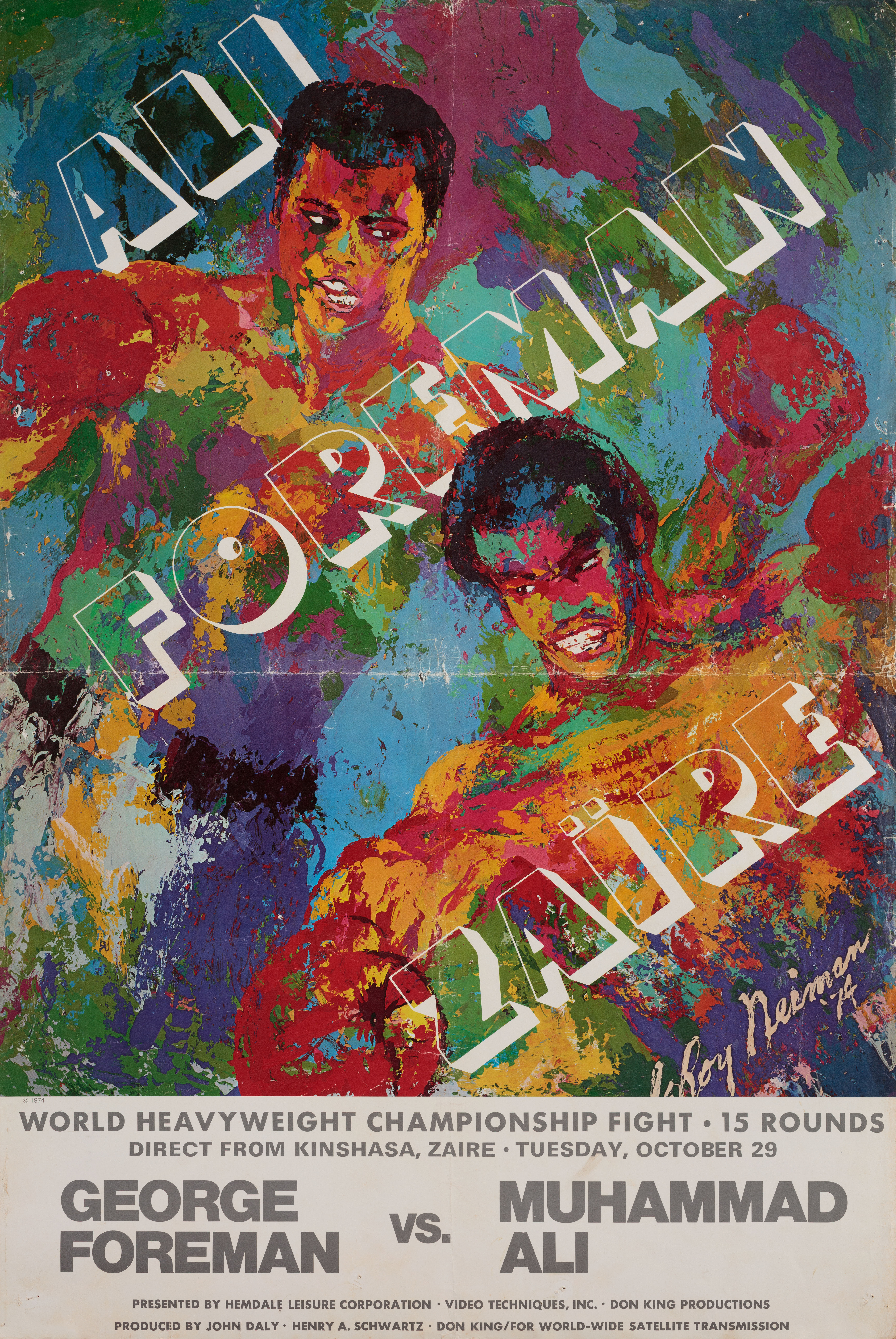 Джордж Форман против Мухаммеда Али, художественный постер (США, 1974 год), автор Лерой Нейман
