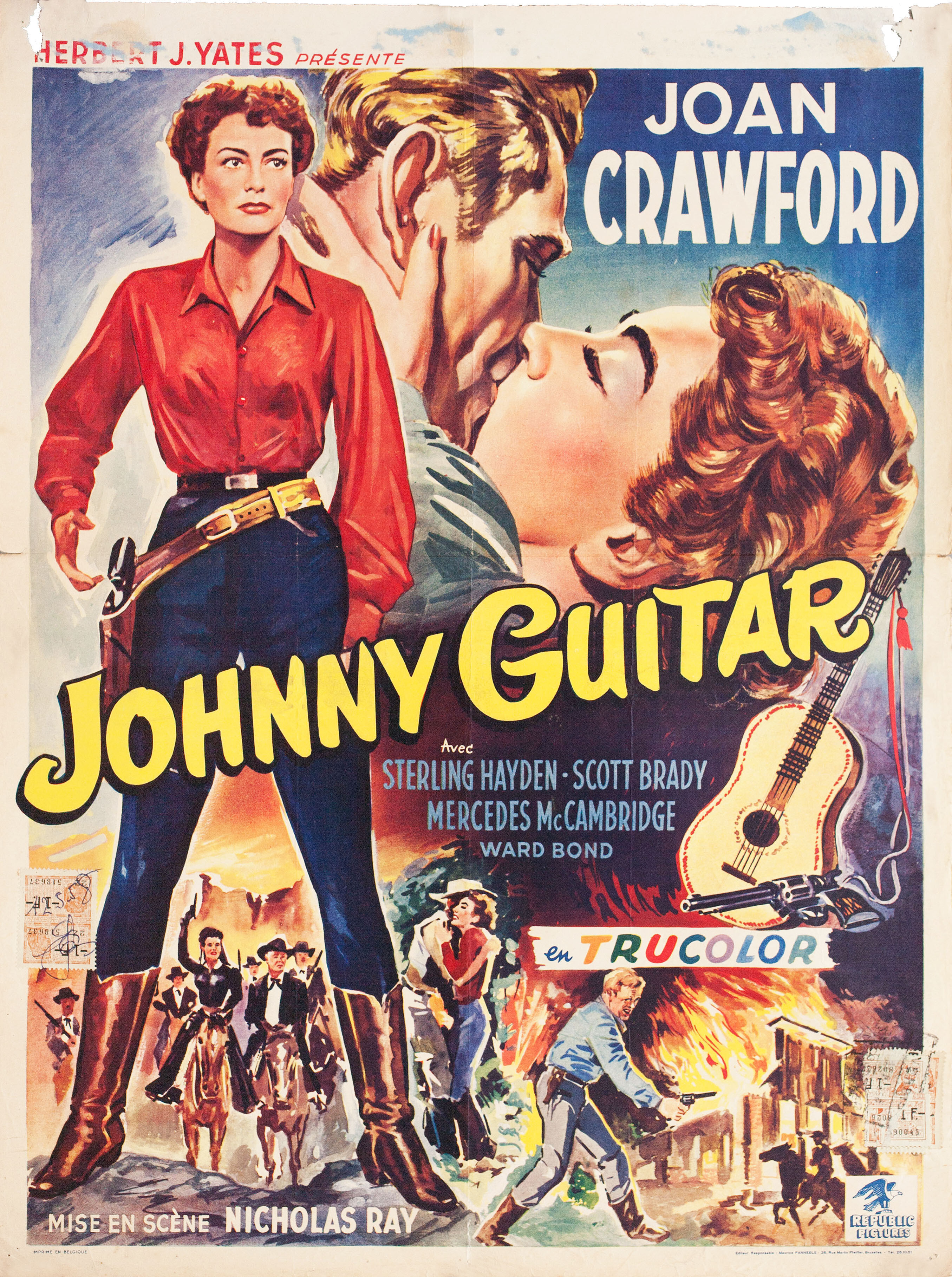 Джонни-гитара (Johnny Guitar, 1954), режиссёр Николас Рэй, художественный постер к фильму (Бельгия, 1954 год)