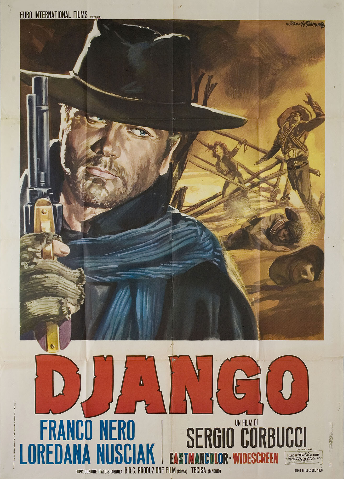 Джанго (Django, 1966), режиссёр Серджио Корбуччи, художественный постер к фильму (Италия, 1970 год)