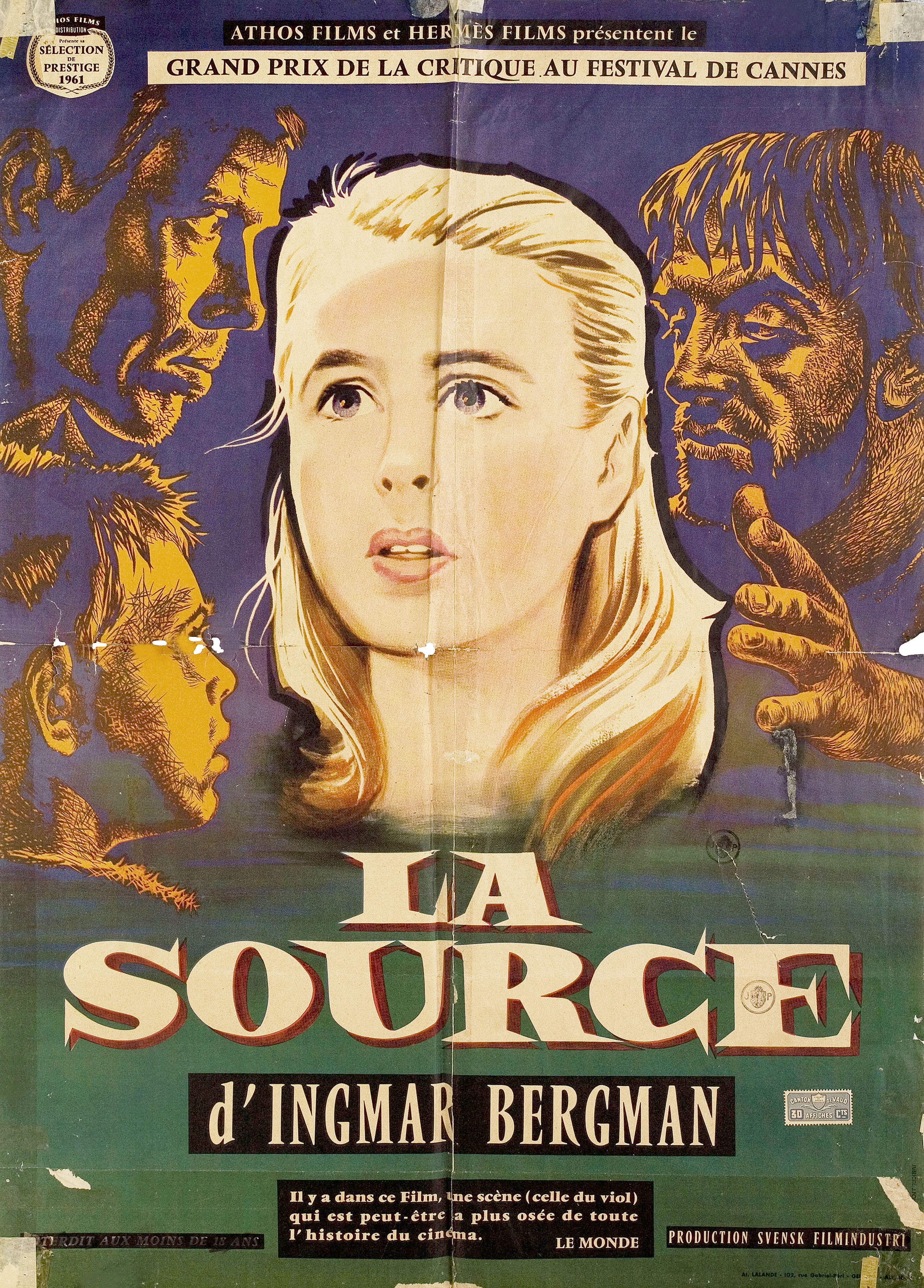 Девичий источник (The Virgin Spring, 1960), режиссёр Ингмар Бергман, художественный постер к фильму (Франция, 1960 год)