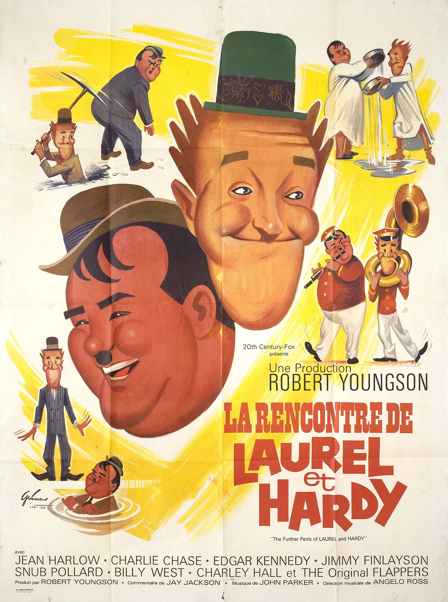 Дальнейшие опасности Лорел и Харди (The Further Perils of Laurel and Hardy, 1967), режиссёр Роберт Янгсон, художественный постер к фильму (Франция, 1967 год), автор Борис Гринссон