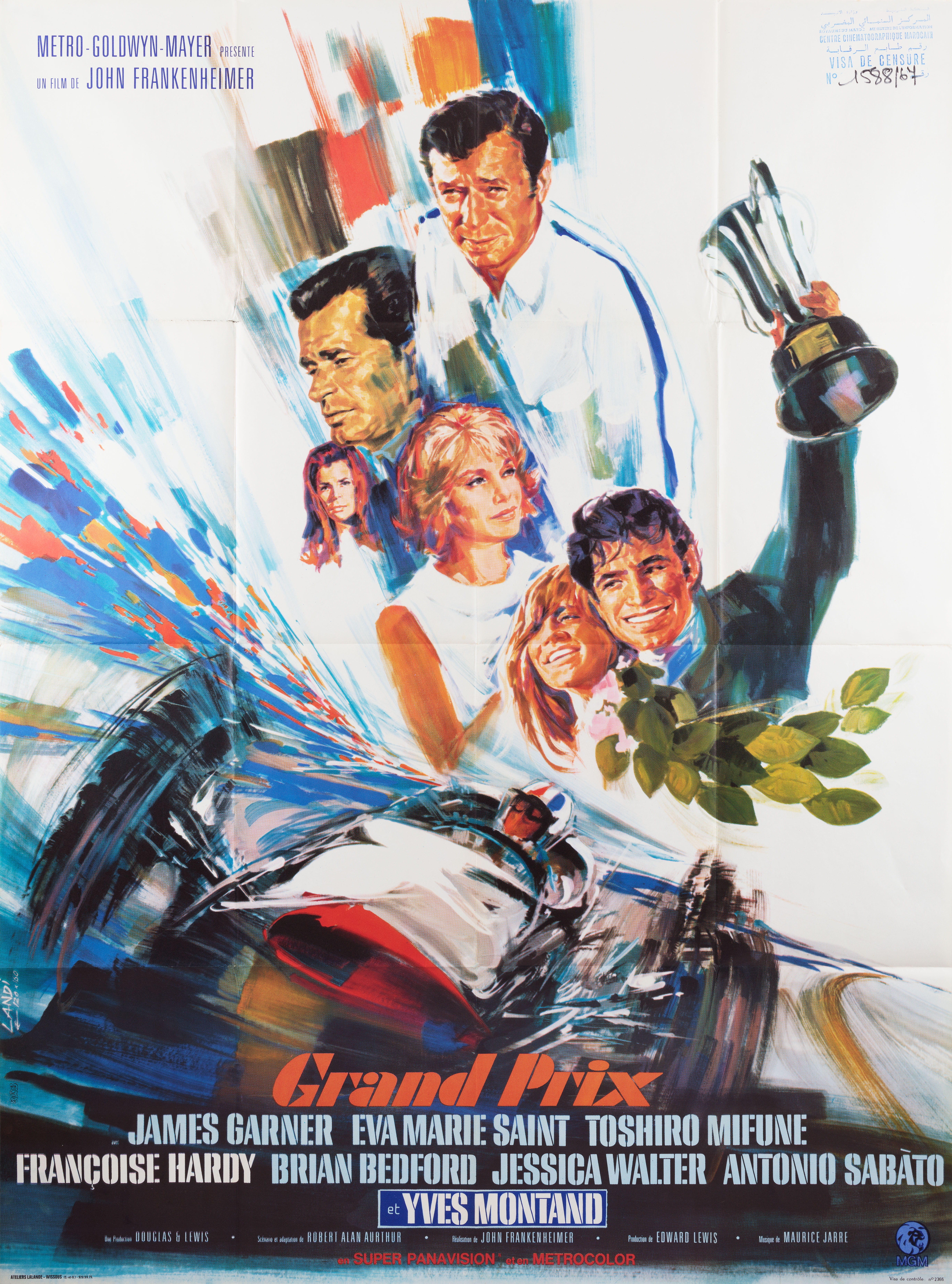 Гран-при (Grand Prix, 1966), режиссёр Джон Франкенхаймер, художественный постер к фильму (Франция, 1966 год), автор Мишель Ланди