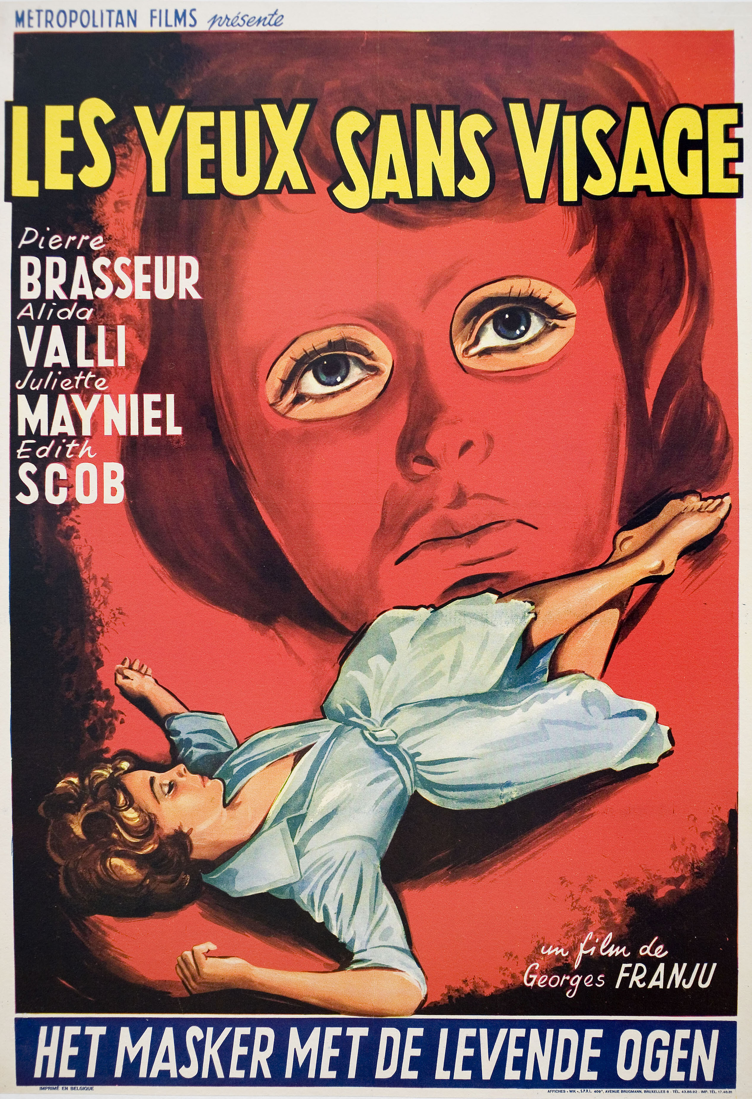Глаза без лица (Eyes Without a Face, 1960), режиссёр Жорж Франжю, художественный постер к фильму (Бельгия, 1960 год)
