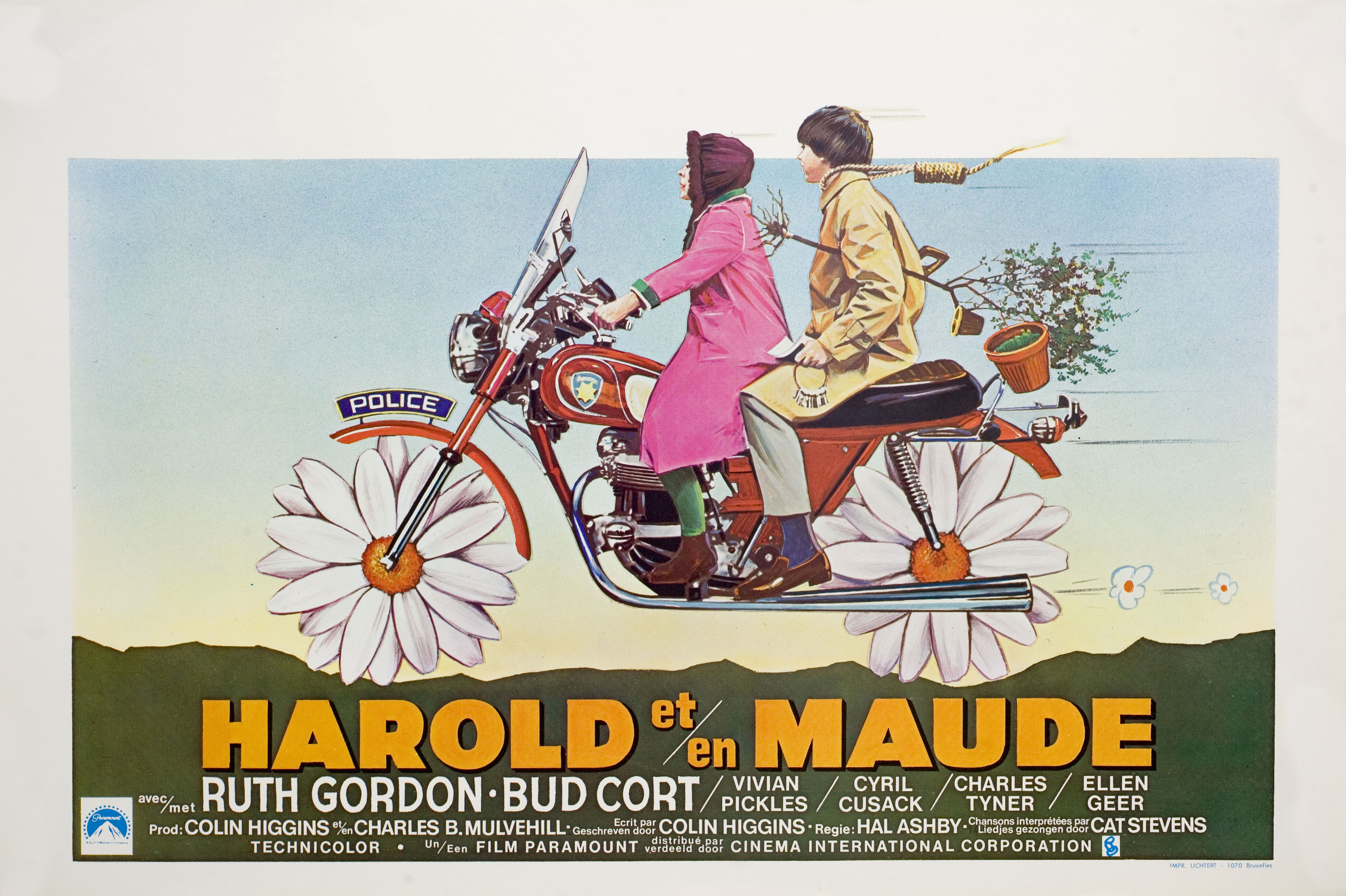 Гарольд и Мод (Harold and Maude, 1971), режиссёр Хэл Эшби, иллюстрированный постер к фильму (Бельгия, 1970 год)