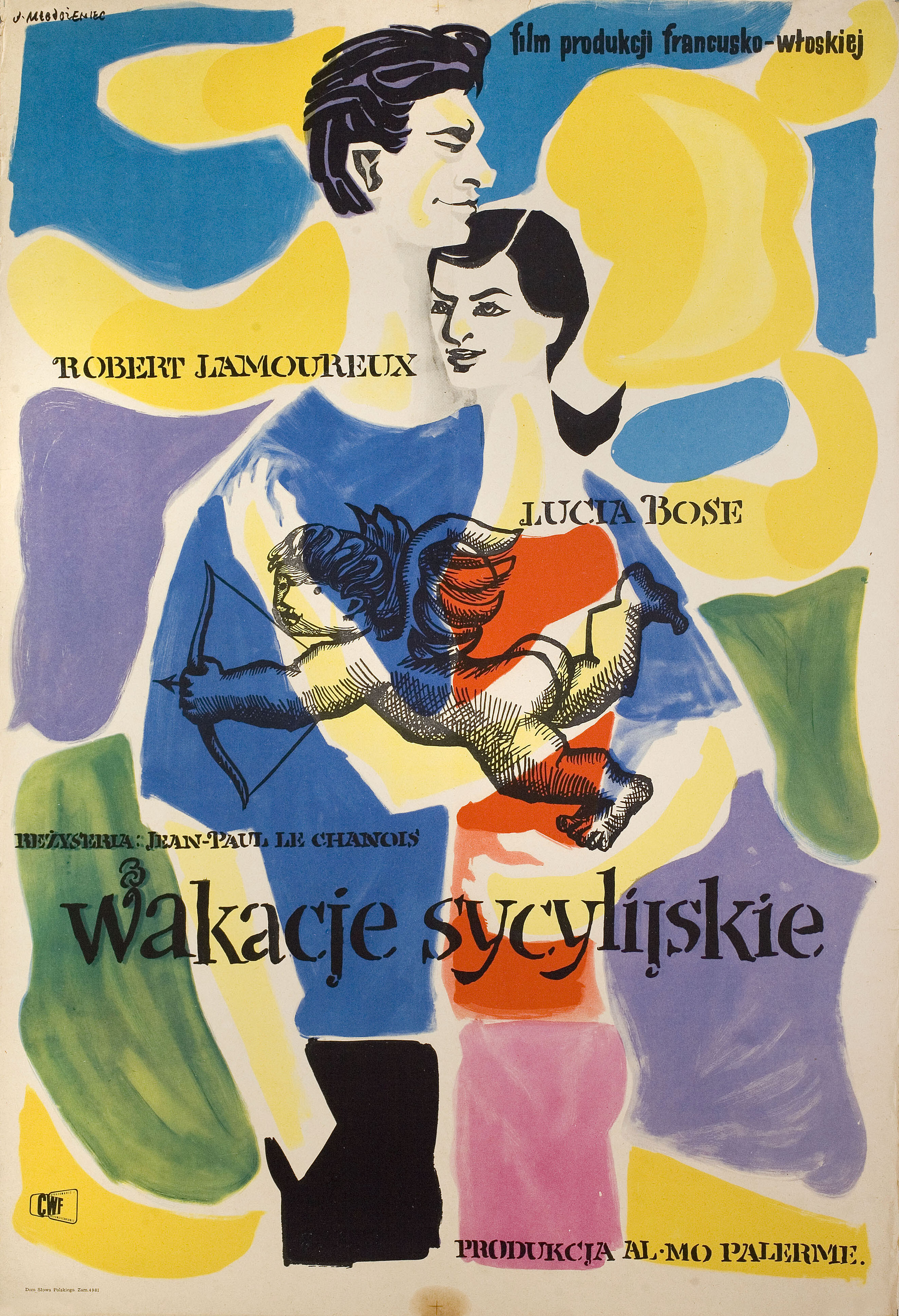 Волшебное селение (Magic Village, 1955), режиссёр Жан-Поль Ле Шануа, художественный постер к фильму (Польша, 1956 год), автор Ян Млодозенец