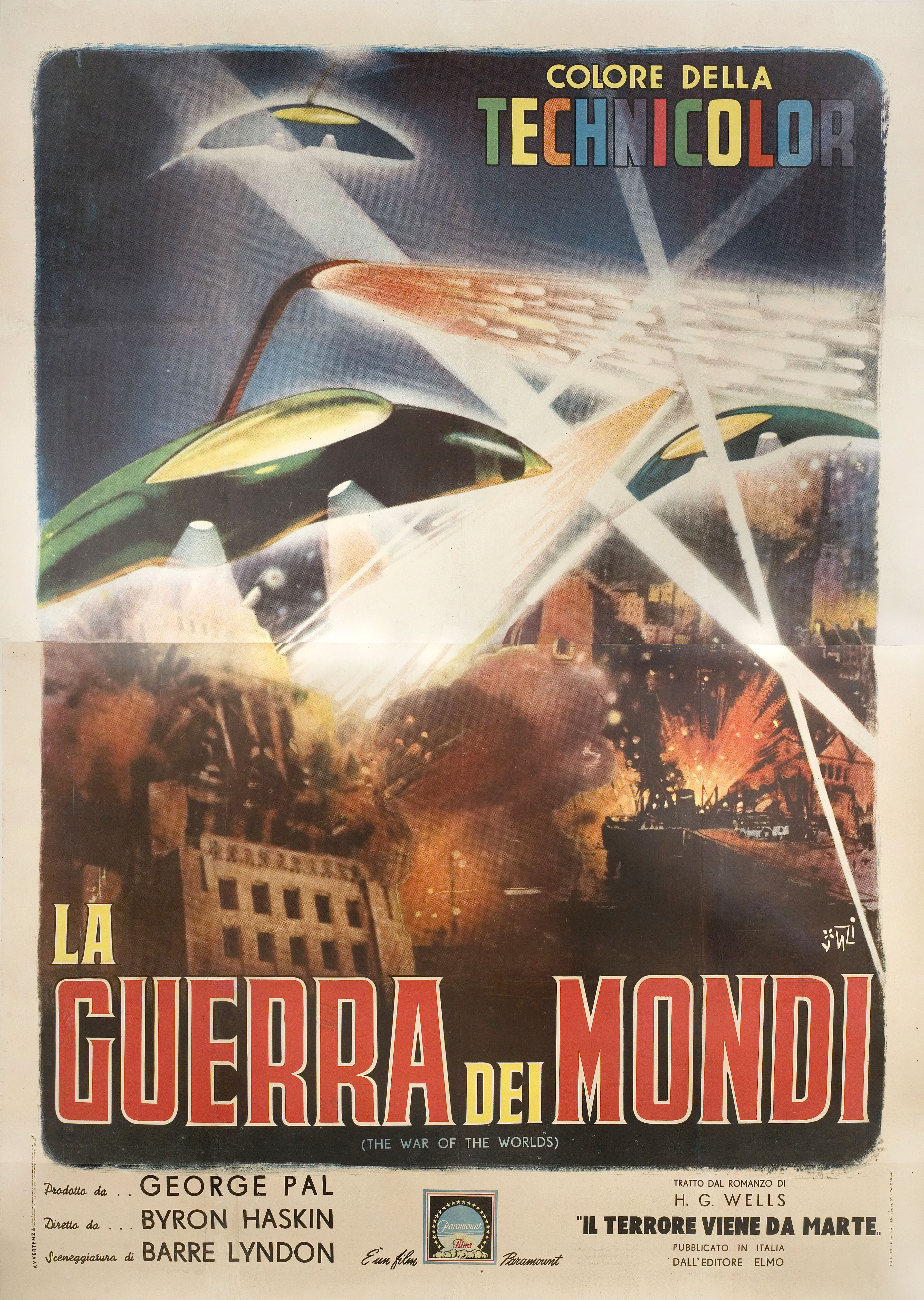 Война миров (The War of the Worlds, 1953), режиссёр Байрон Хаскин, художественный постер к фильму (Италия, 1960 год)