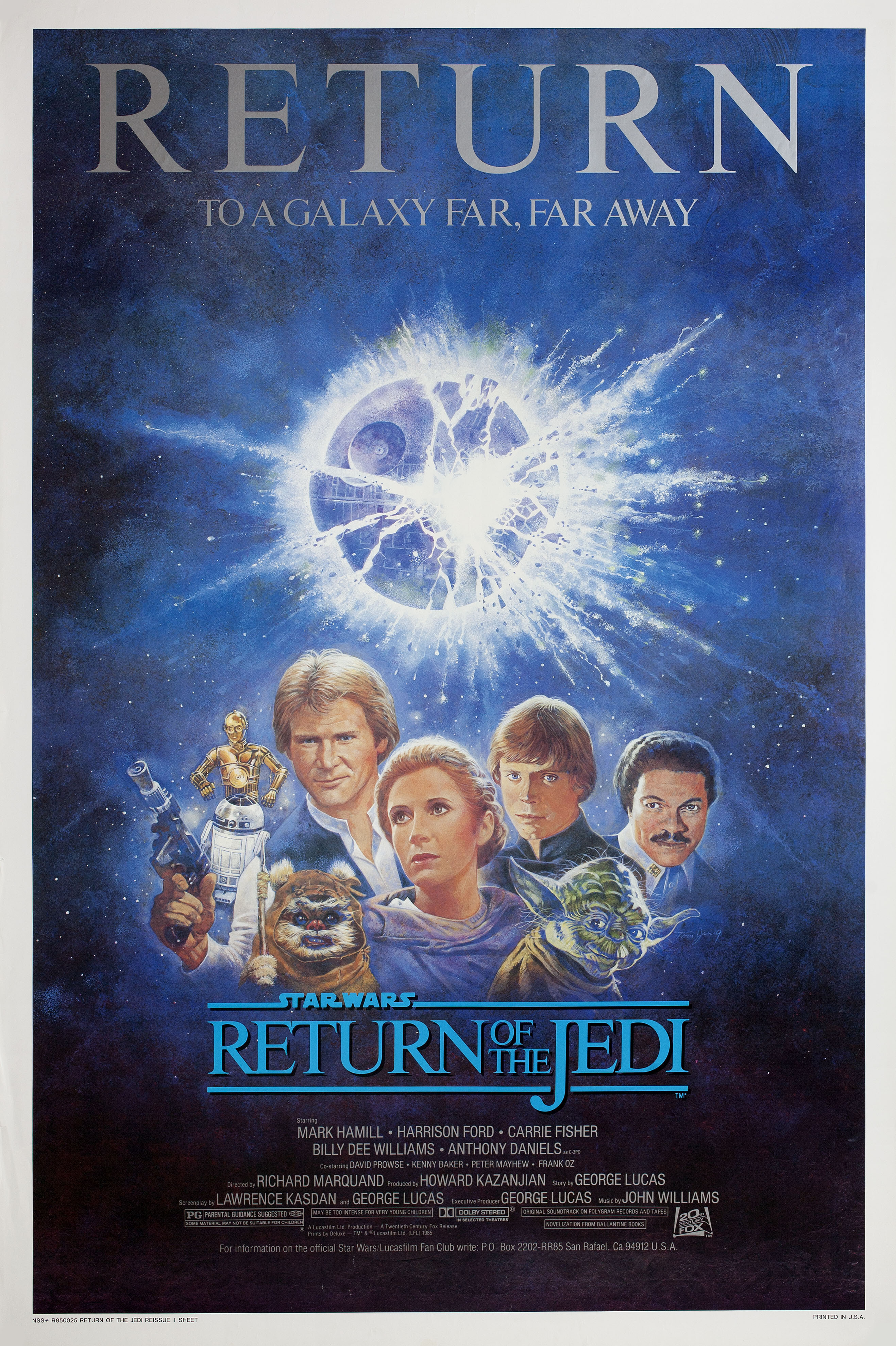 Звёздные войны: Эпизод 6 – Возвращение Джедая (Return of the Jedi, 1983), режиссёр Ричард Маркванд, иллюстрированный постер к фильму (США, 1985 год), автор Том Юнг