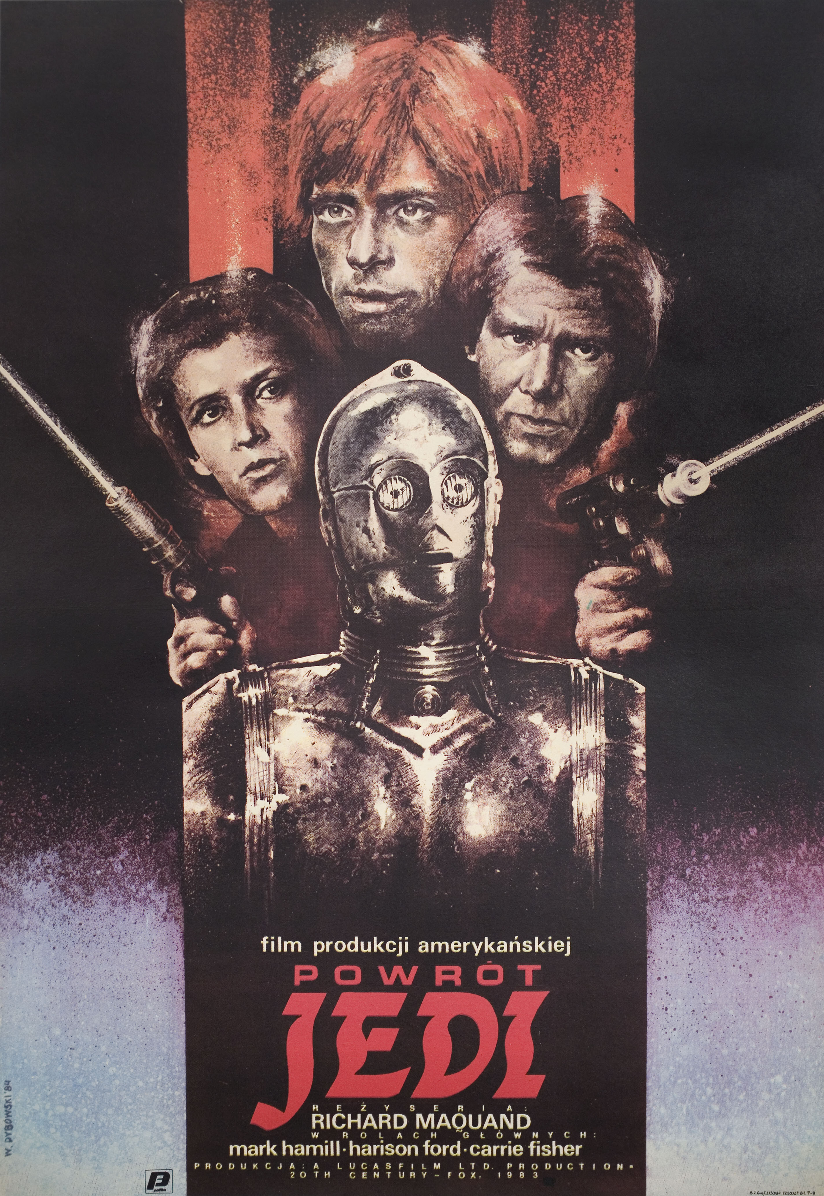 Звёздные войны: Эпизод 6 – Возвращение Джедая (Return of the Jedi, 1983), режиссёр Ричард Маркванд, иллюстрированный постер к фильму (Польша, 1984 год), автор Витольд Дыбовский_1