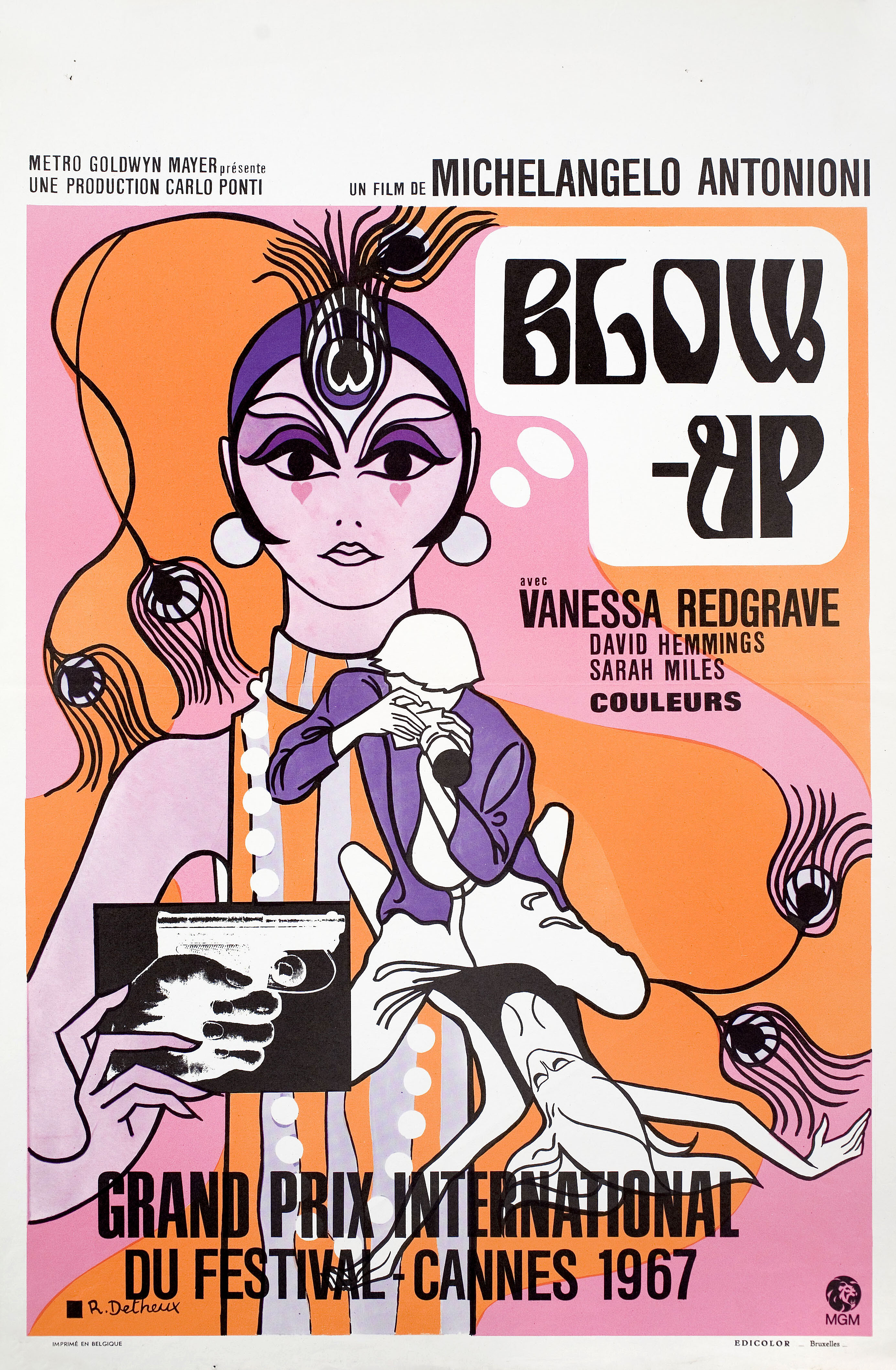 Фотоувеличение (Blow-Up, 1966), режиссёр Микеланджело Антониони, иллюстрированный постер к фильму (Бельгия, 1968 год), автор Робер Детё
