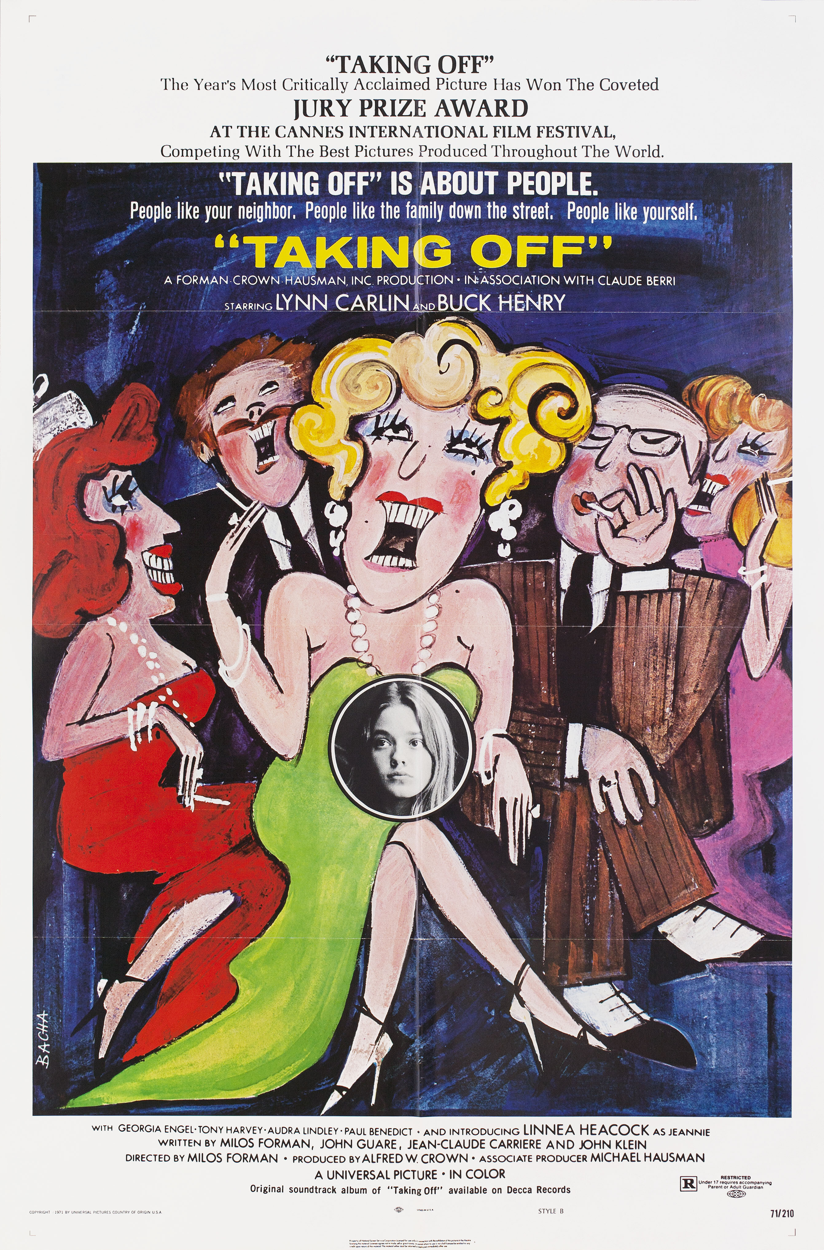 Отрыв (Taking Off, 1971), режиссёр Милош Форман, иллюстрированный постер к фильму (США, 1971 год), автор Барбара Барановска