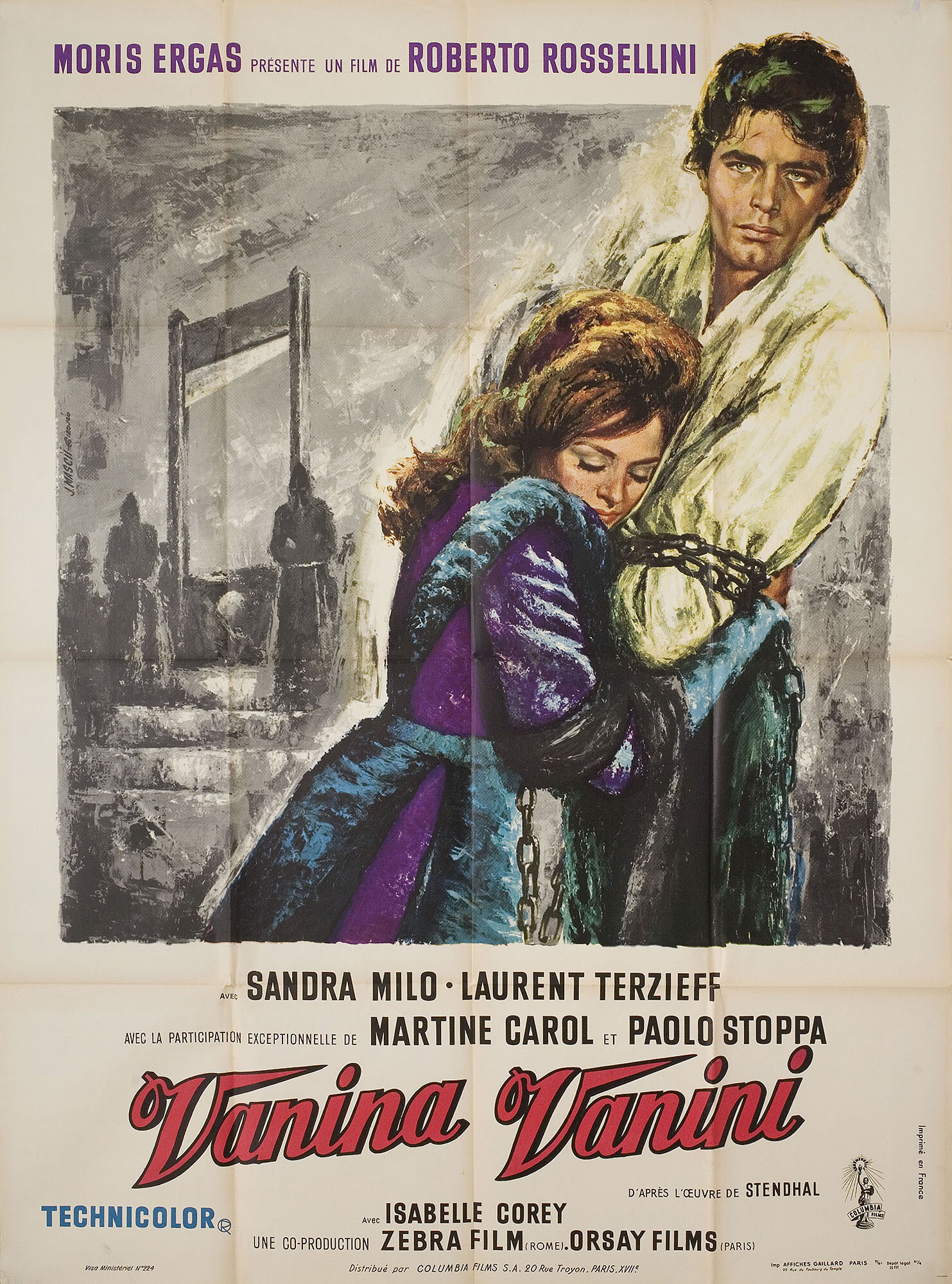 Ванина Ванини (Vanina Vanini, 1961), режиссёр Роберто Росселлини, художественный постер к фильму (Франция, 1961 год), автор Жан Маски