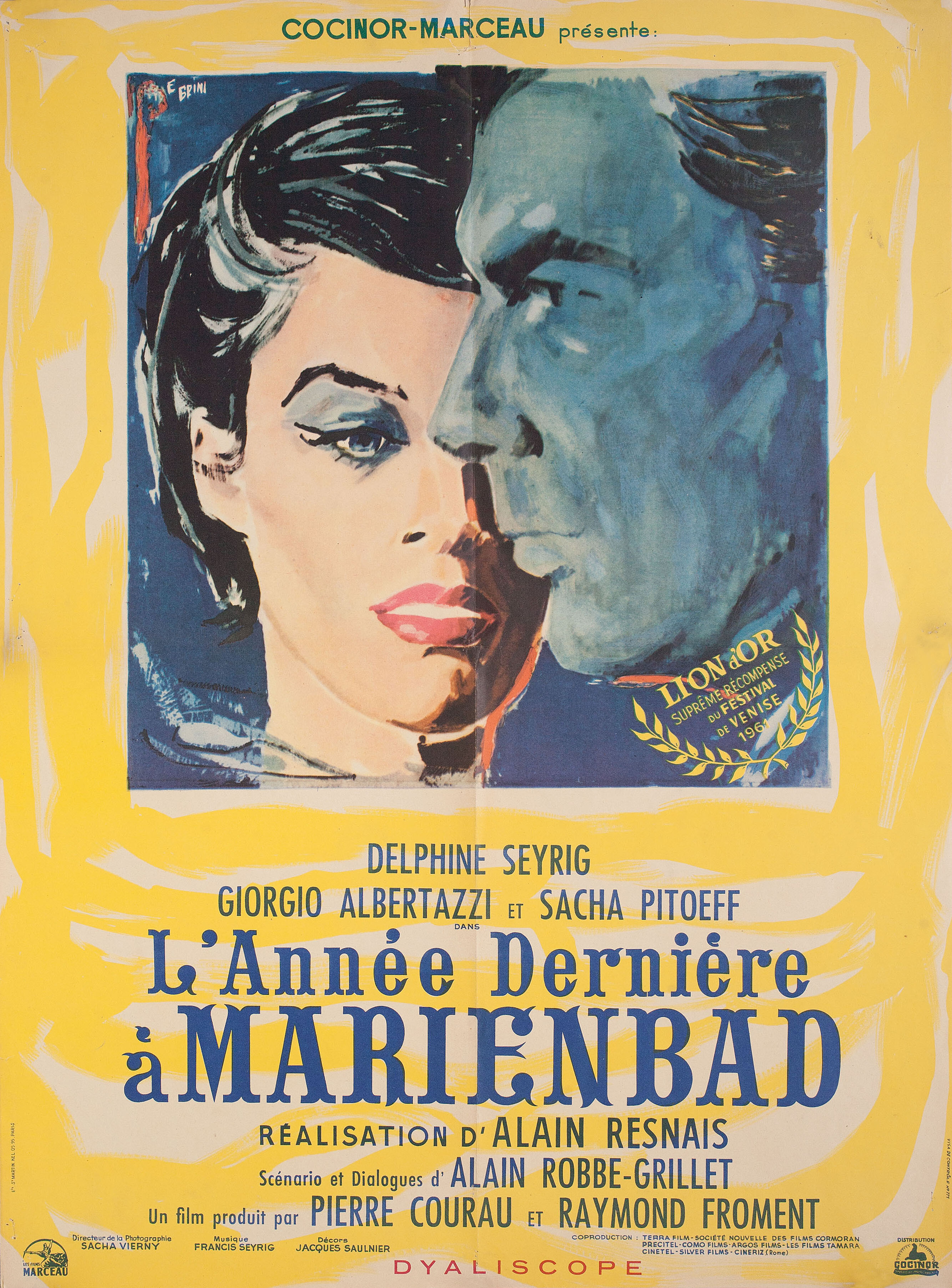 В прошлом году в Мариенбаде (Last Year at Marienbad, 1961), режиссёр Ален Рене, художественный постер к фильму (Франция, 1961 год), автор Эрколе Брини